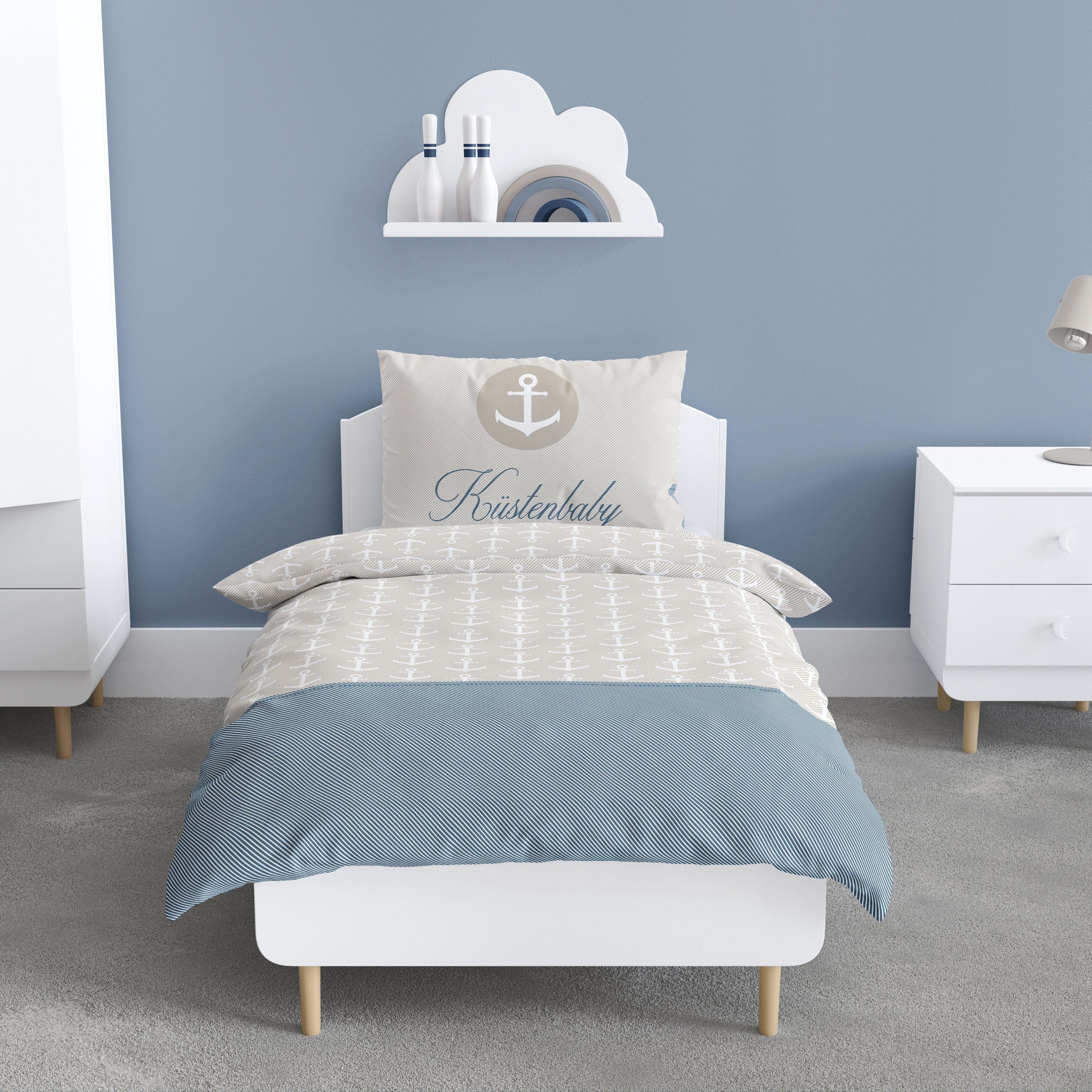 MTOnlinehandel Kinderbettwäsche Küstenbaby Anker 100x135+40x60 cm, 100 % Ba günstig online kaufen