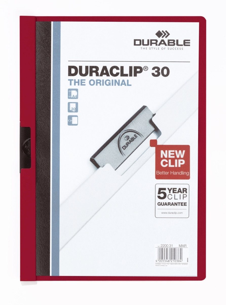 Hefter Klemmmappe Duraclip Original 30 bis 30 Blatt A4 dunkelrot Packung mit
