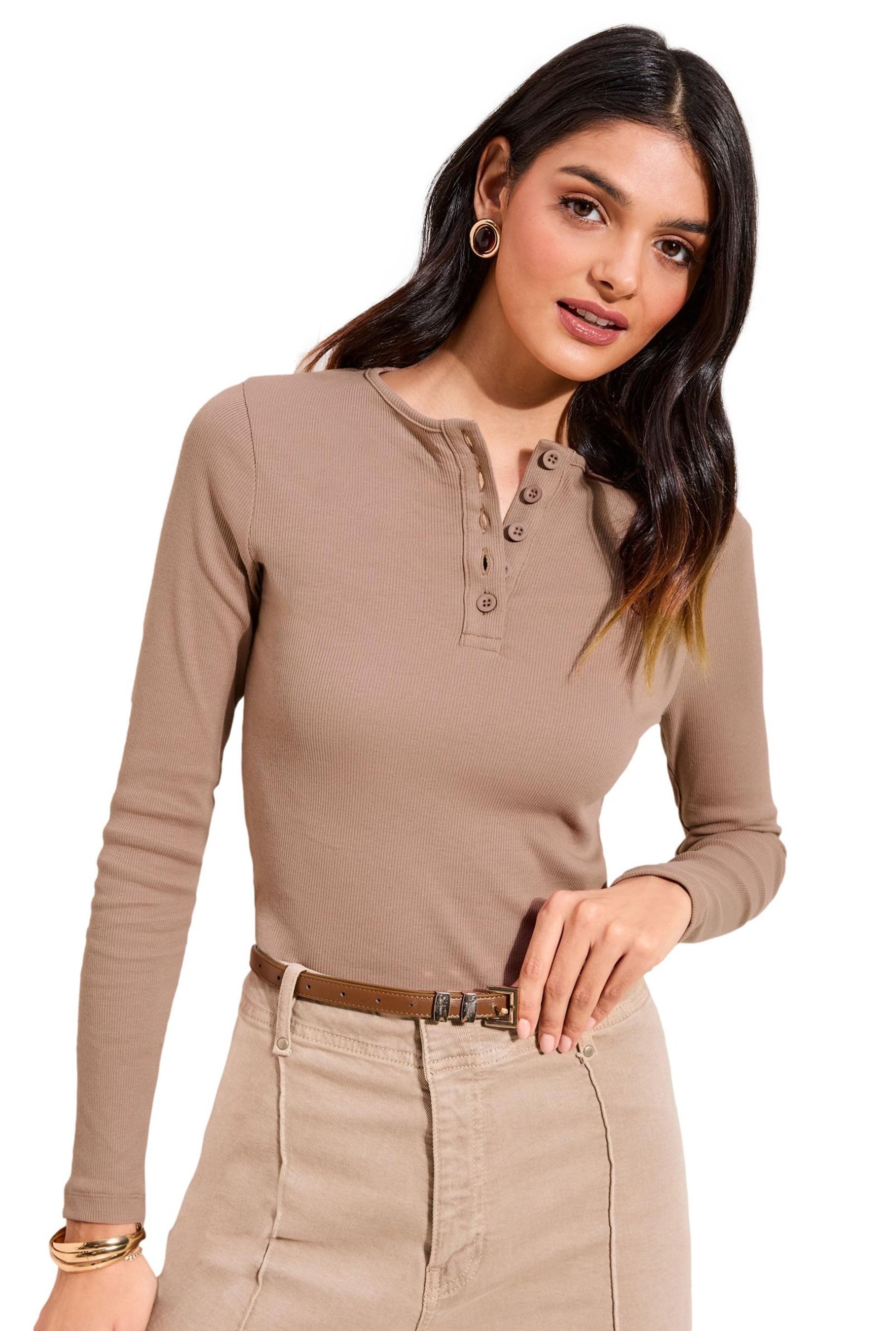 Langarmbluse Friends Like These geripptes Henley-Oberteil