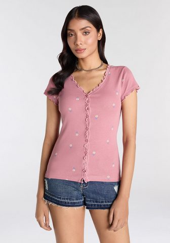 KangaROOS Kurzarmshirt su Knopfleiste ir filigra...