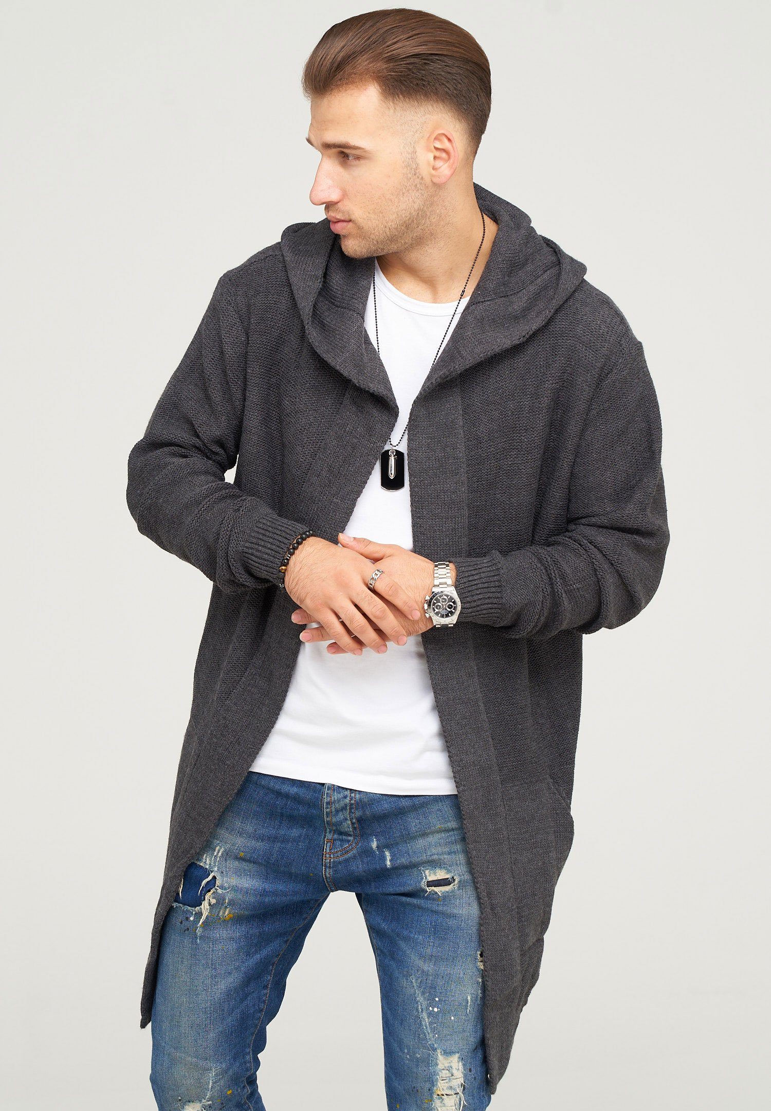 behype Strickjacke JAROMIR mit kuscheliger Kapuze