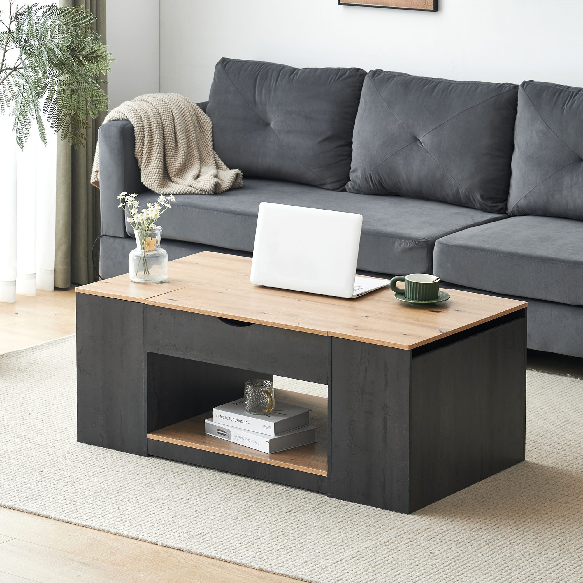KLAM HOME Couchtisch Sofatisch Beistelltische 120 *50*56cm mit Verstecktem günstig online kaufen