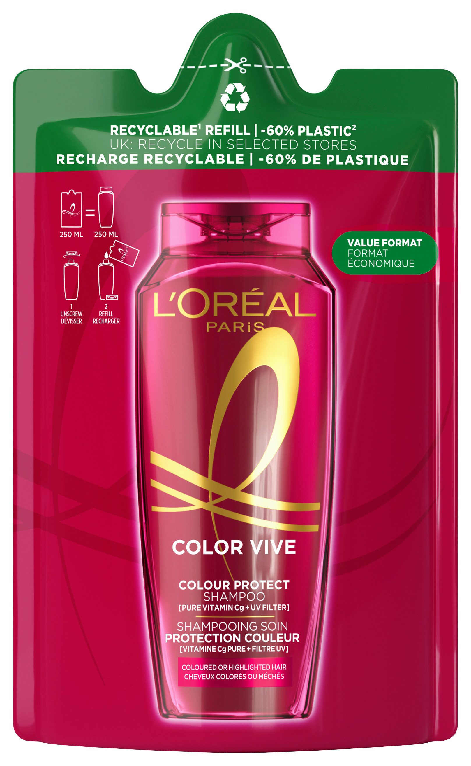 L'ORÉAL PARIS Haarshampoo ELVITAL COLOR GLANZ PFLEGESHAMPOO NP, Packung, 6-tlg.