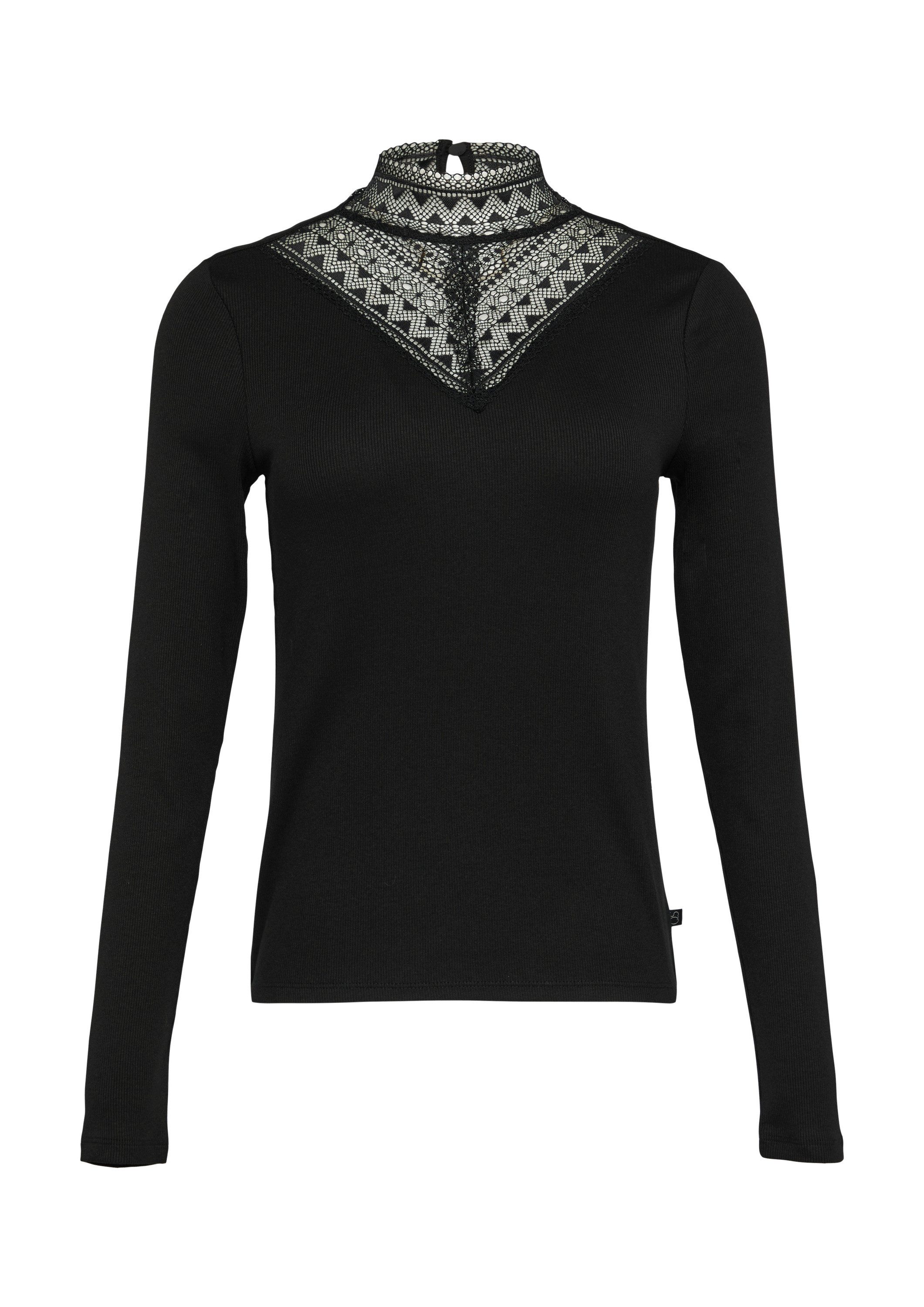 QS Langarmshirt T-Shirt Rippshirt mit Spitzeneinsatz günstig online kaufen