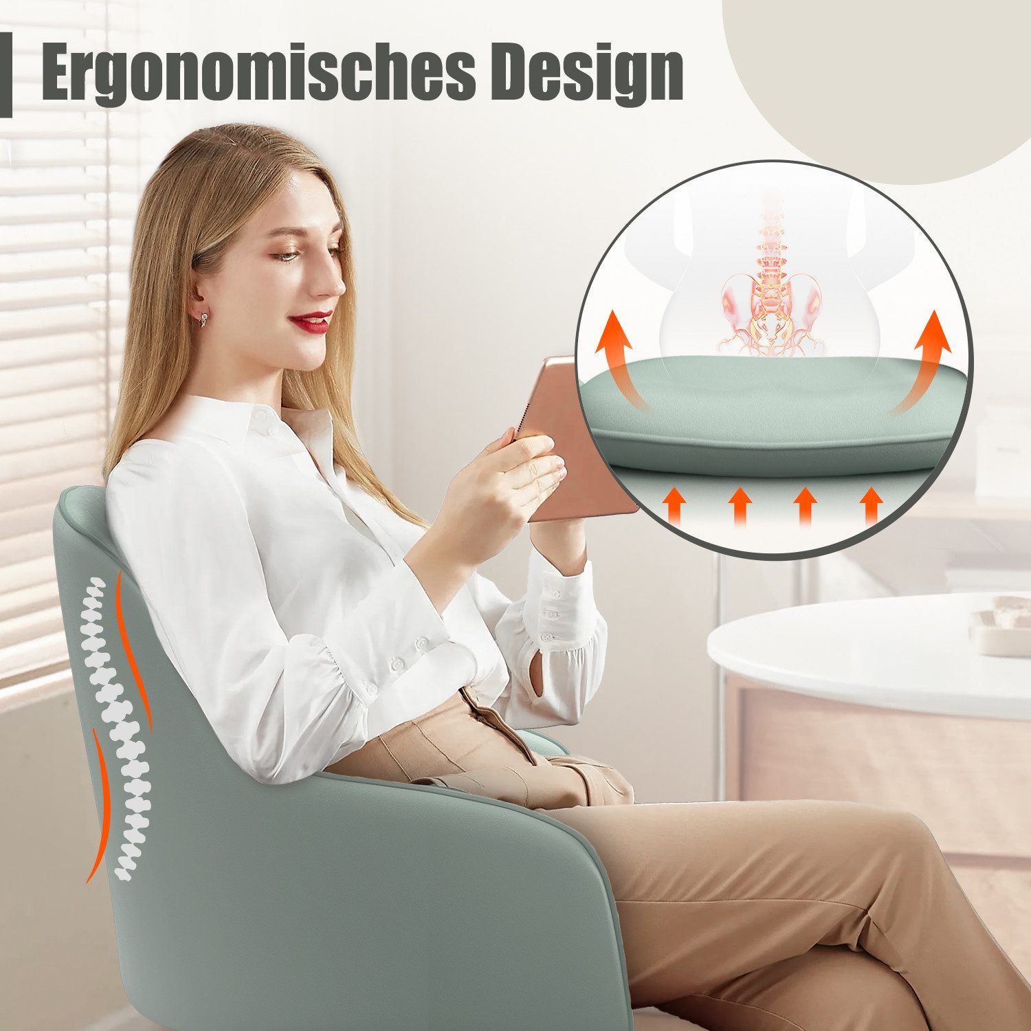 Adormii Bürostuhl Homeoffice Stuhl,Schminkstuhl mit Armlehnen,Drehstuhl mit Rrollen (Samt Stuhl,höhenverstellbar,für Schminktisch,Arbeitszimmer, Schlafzimmer,15 – Bild 2 von 5