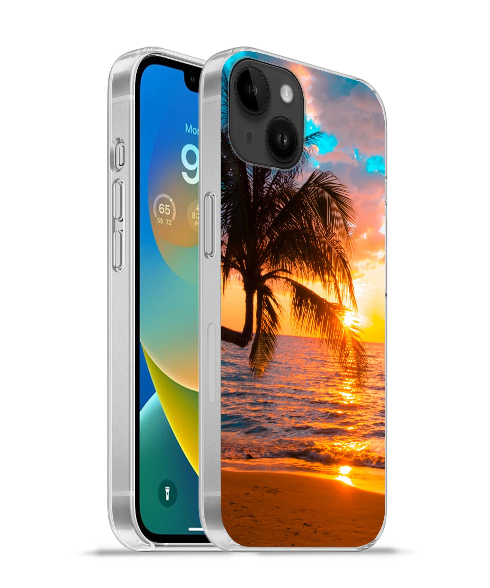 MuchoWow Handyhülle für Apple iPhone 14 Plus Palme - Sonnenuntergang - Horizont - Strand -, Smartphone-Bumper, Print, Handy Schutzhülle Dünn