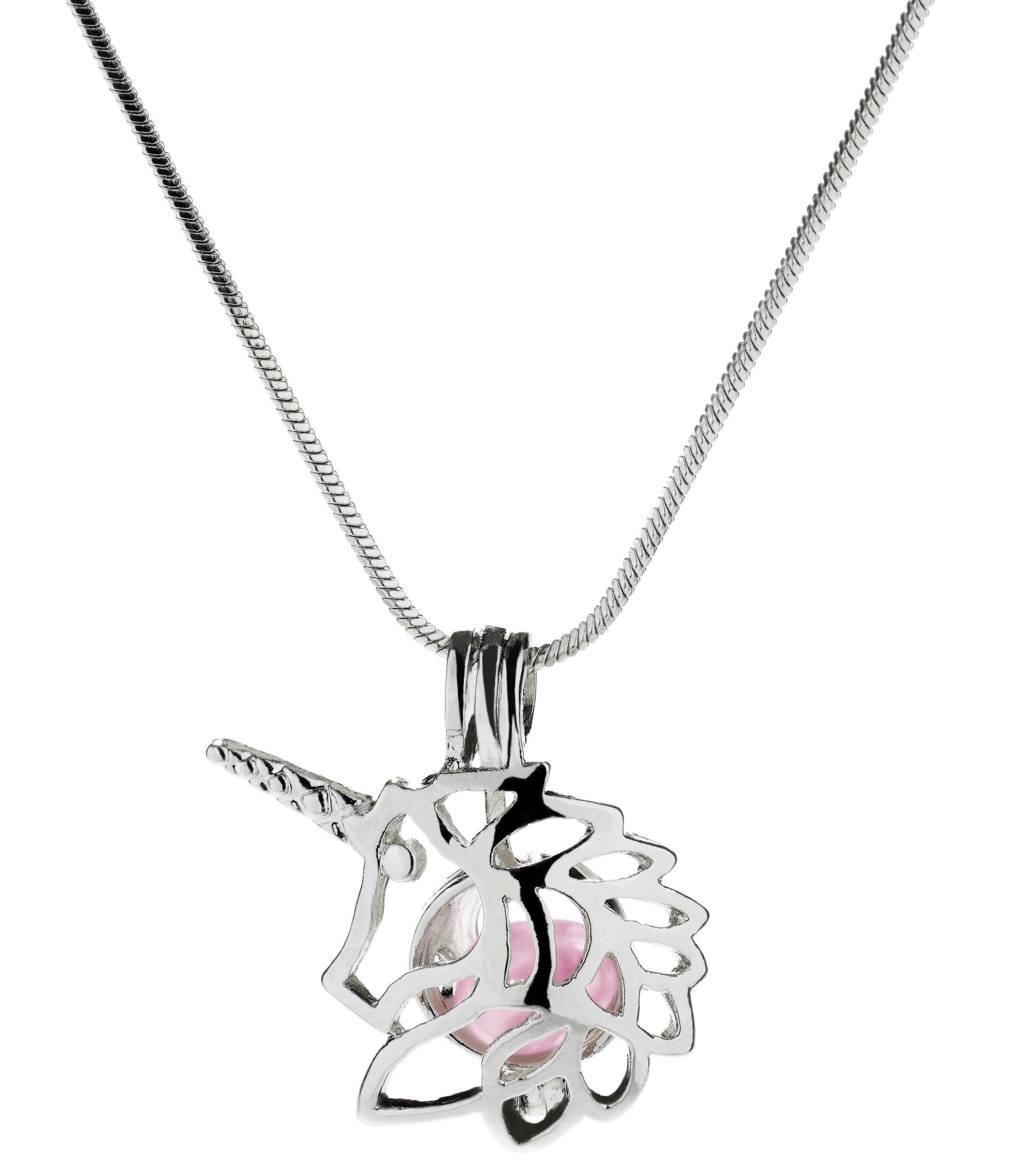 BRUBAKER Perlenketten-Set Wunschperle für die Erfüllung von Wünschen (4-tlg., Geschenkset mit Silberkette und Muschel), Halskette Wunschtraumperle mit Einhorn A – Bild 3 von 5