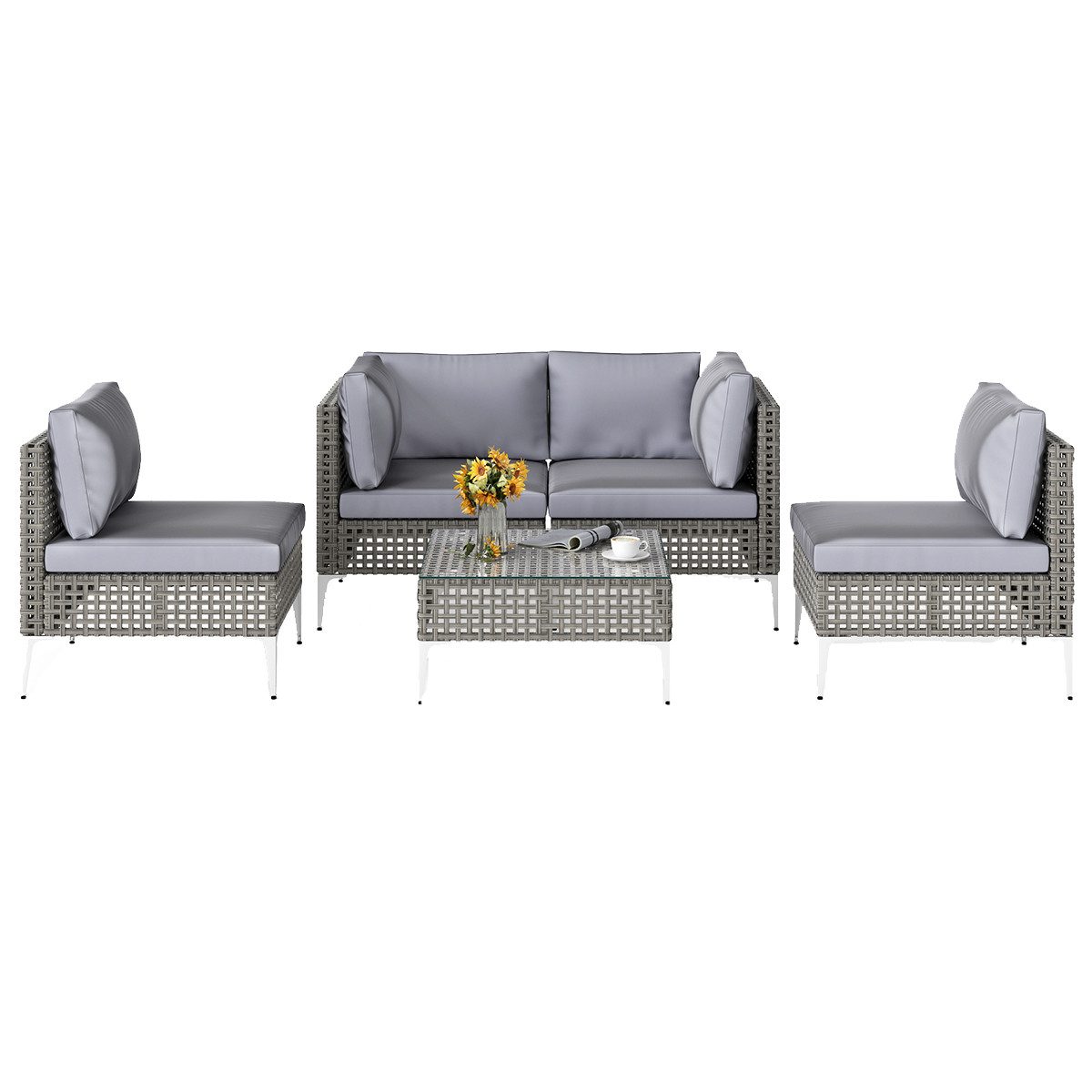 COSTWAY Gartenlounge-Set, (5-tlg), Gartenmöbel Set Outdoor Rattan, mit Kissen
