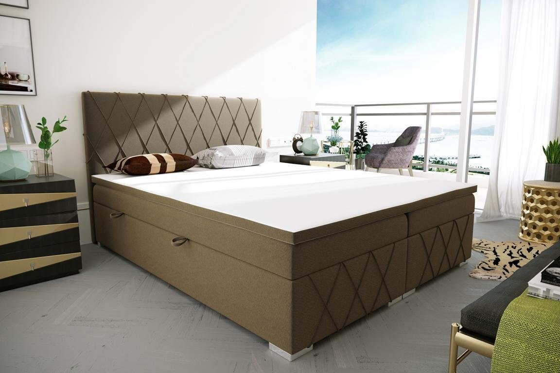 in Europa Luxus Textil, Schlafzimmer JVmoebel Doppel Boxspringbett Braun Polsterbett Made Design Boxspringbett Bett