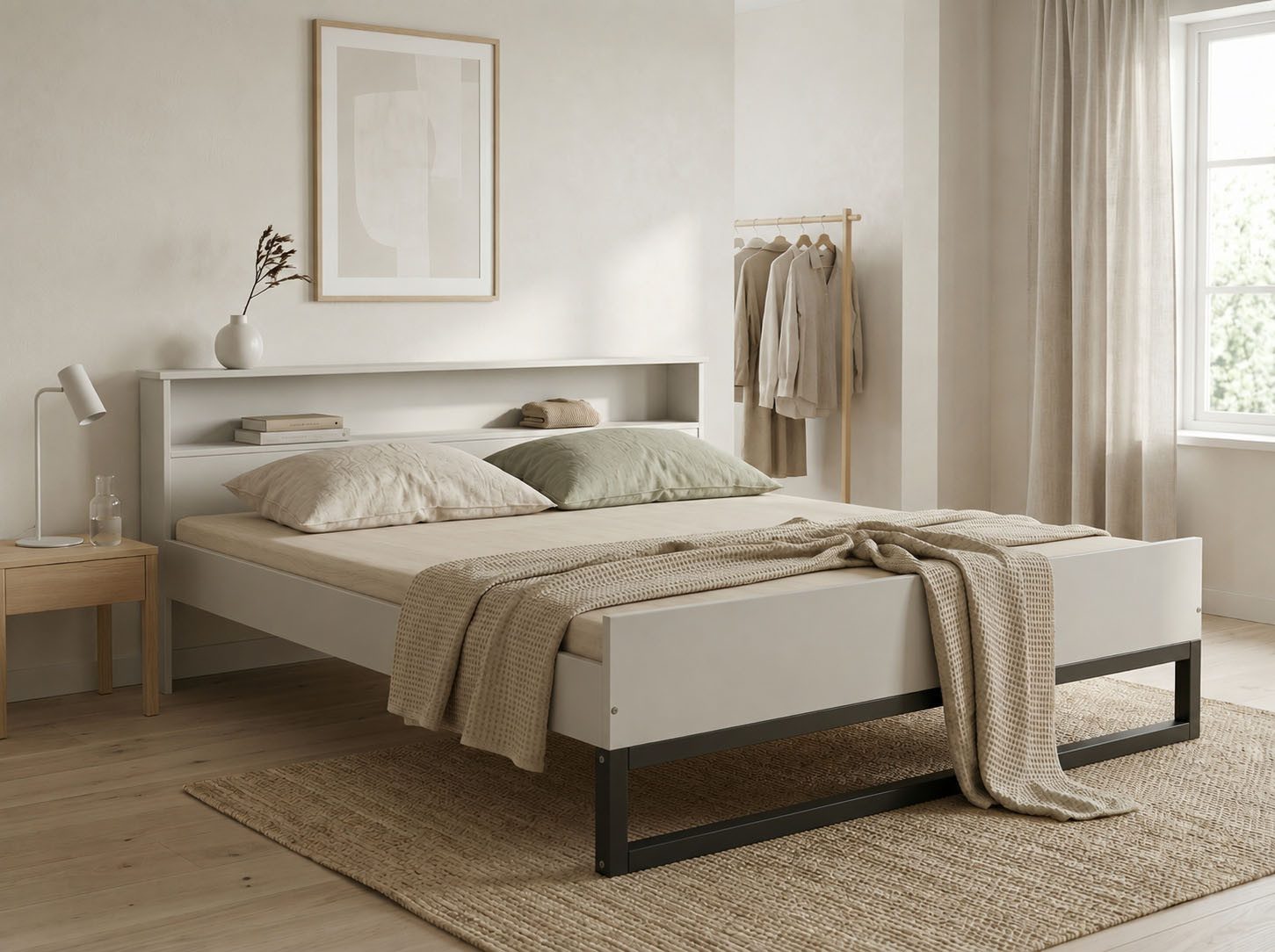 OTTO home Bett Pannor, Industrial Design, mit Regal, Lattenrost inklusive (Liegefläche Breite 140 oder 180cm), Kufengestell, bis 200 kg belastbar, FSC-zertifiziert, Made in EU