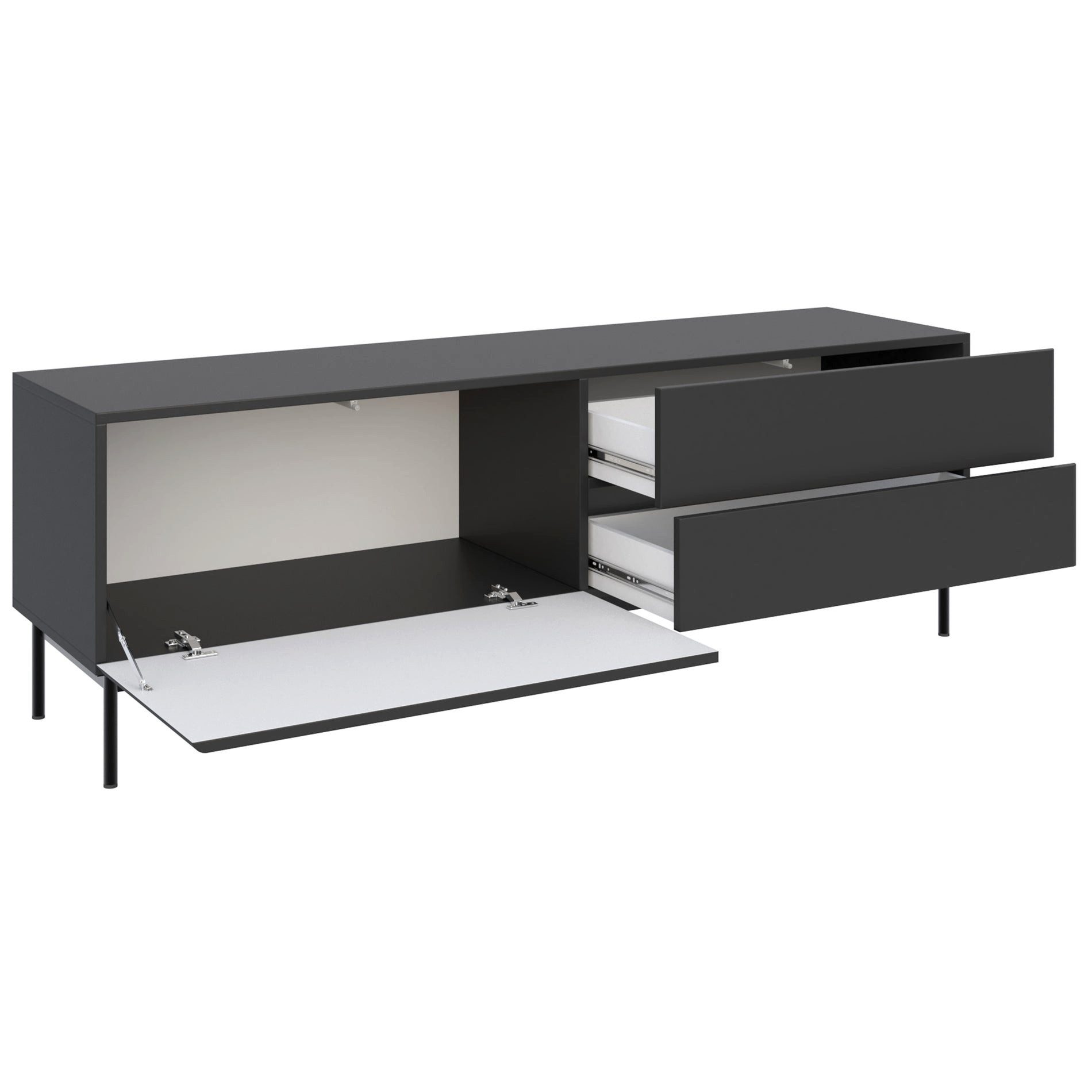 Selsey TV-Schrank OLIO TV-Lowboard Olio mit einer Klappe und zwei Schubladen 160 cm Schwarz