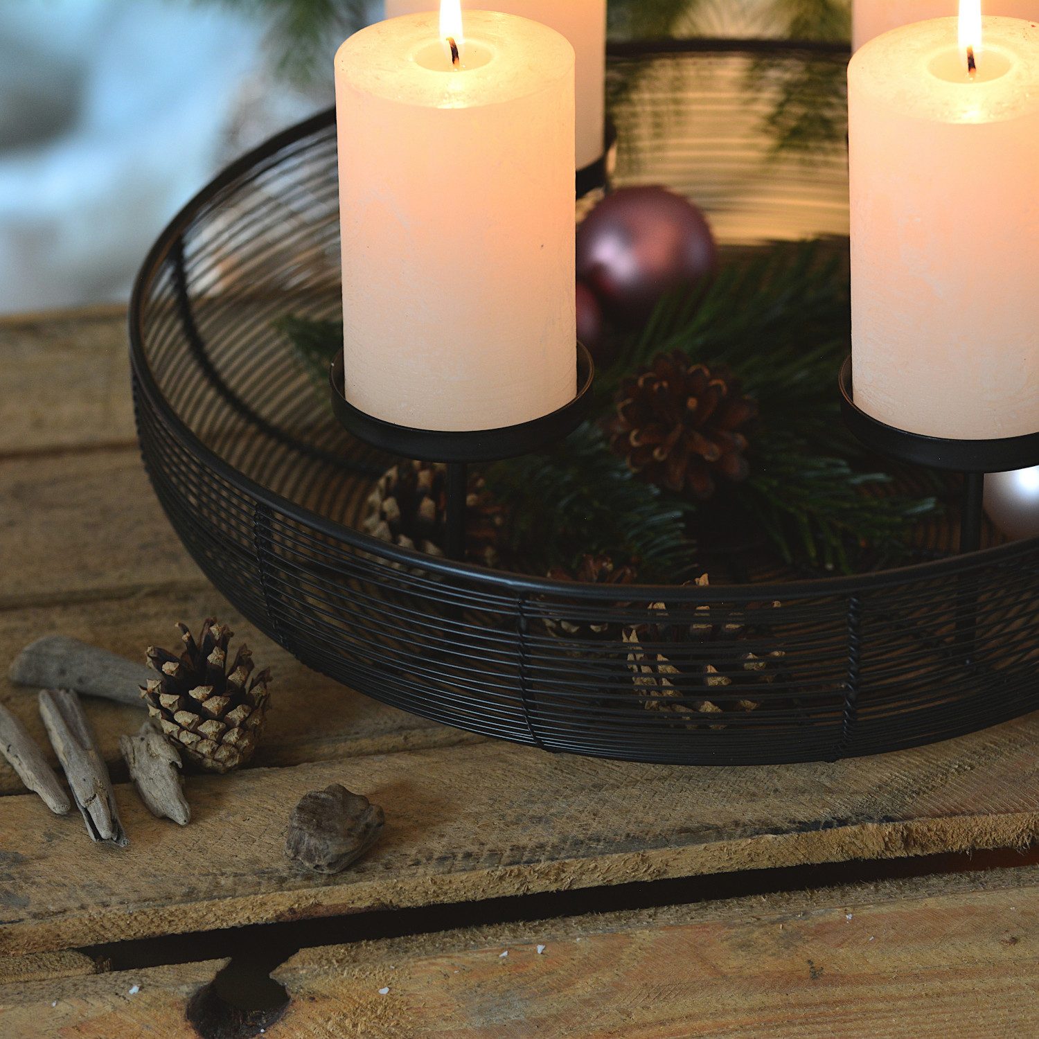 INtrenDU Tischkerzenhalter Adventskranz Metall schwarz 36cm günstig online kaufen