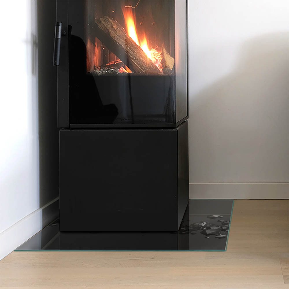 Tulup Bodenschutzplatte Schwarz Abstrakte Formen, Gehärtetem Glas Schutzplatte für Kaminöfen – Bild 3 von 5