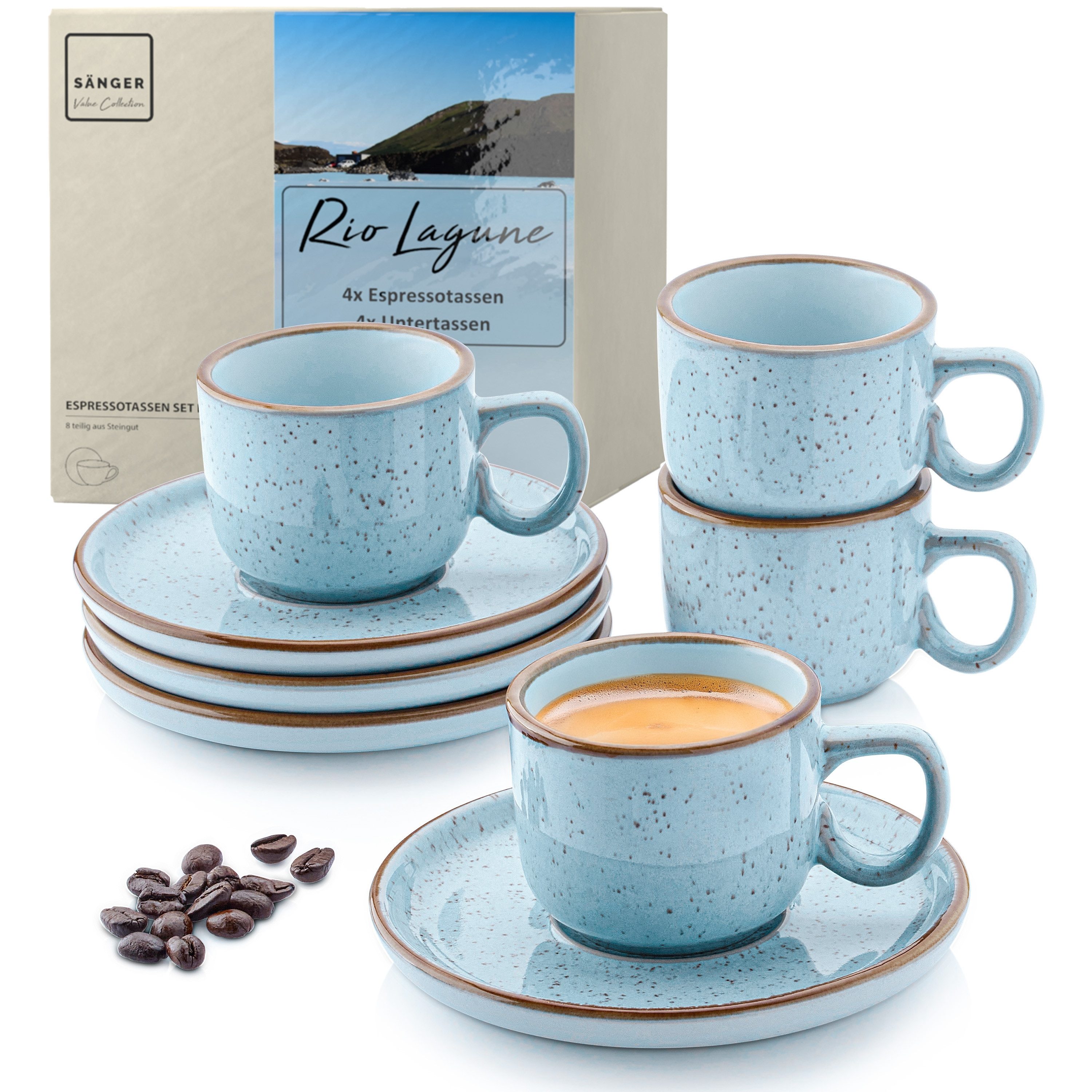 SÄNGER Espressotasse Set 8 tlg. Rio, 8-tlg., Steingut, 8 tlg. Чашки для эспрессо Set, Rio Lagune, Blau, 80 ml, VALUE COLLECTION