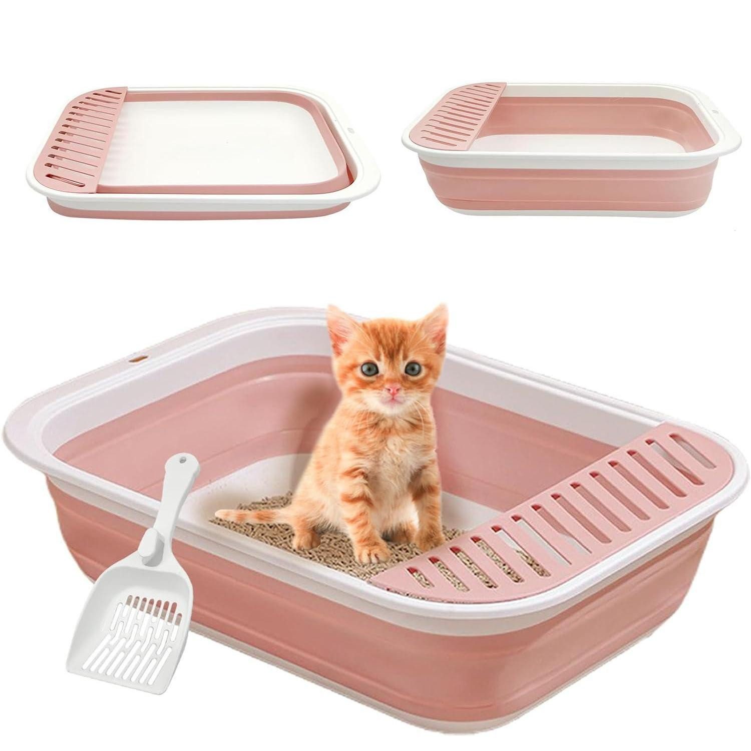 LuxusKollektion Katzentoilette Offenes Katzenklo Rosa mit niedrigem Einstieg faltbar