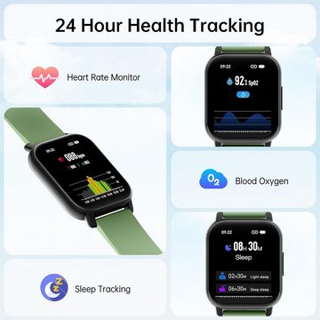 Poounur Smartwatch (1,85 Zoll, Android, iOS), Telefonfunktion,112 Sportmodi Fitnessuhr Schrittzähler Pulsmesser IP68