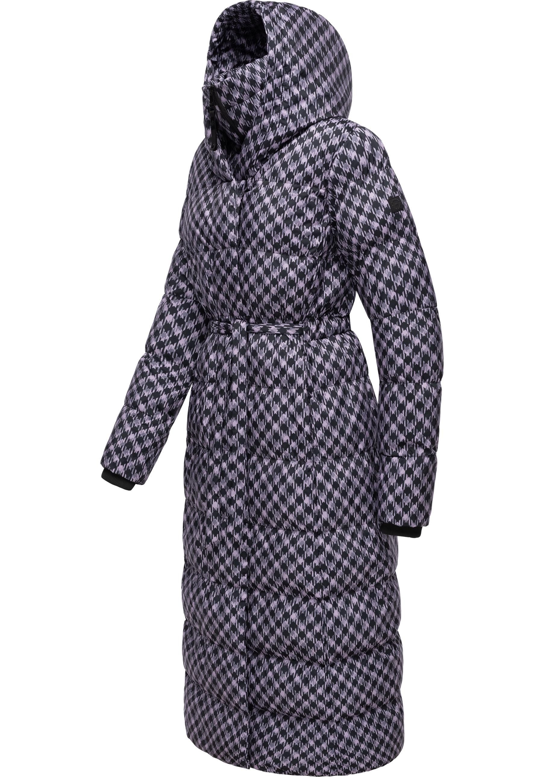 Ragwear Steppmantel Niara Long Print wasserdichter Mantel mit angesagtem Hahnentritt Muster
