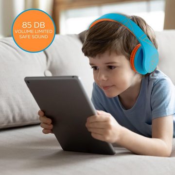 PowerLocus Vielseitige Anschlussmöglichkeiten Kinder-Kopfhörer (Komfortable Design mit weichen Schaumstoff-Ohrpolstern und einem gepolsterten Kopfband ermöglicht stundenlangen Tragekomfort, Audiokabel mit gesundheitsbewusstem 85 dB Limit bieten Musikgenuss)