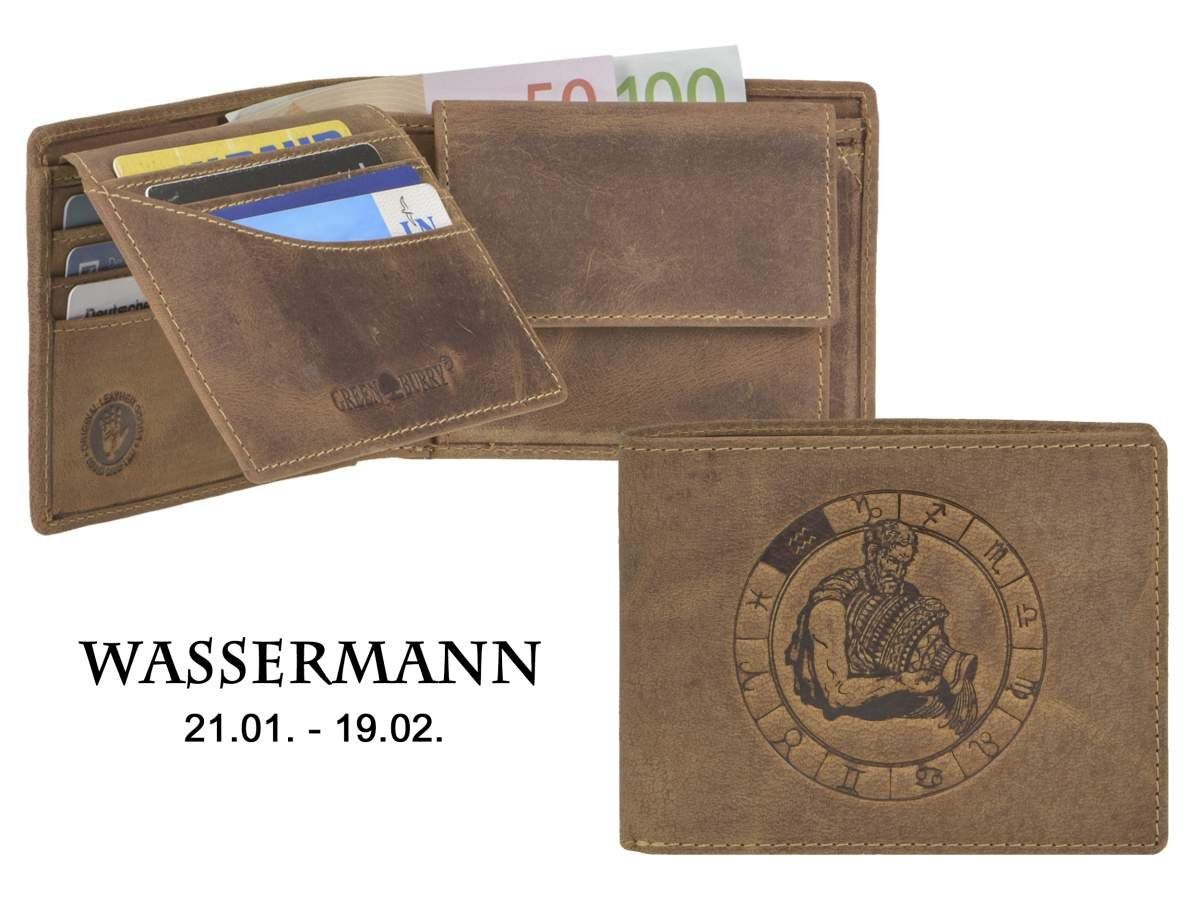 Greenburry Geldbörse Vintage, Portemonnaie, Lederbörse, Sternzeichen-Prägung Wassermann