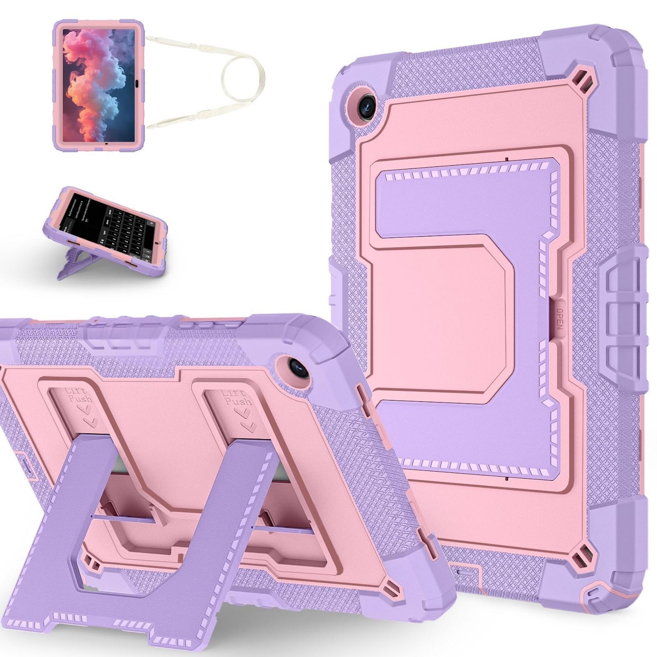 Wigento Tablet-Hülle Für Samsung Galaxy Tab A11 Plus Silikon Hybrid PC Holder Hülle Rosa, Big Holder, Schultergurt, stoßabsorbierend