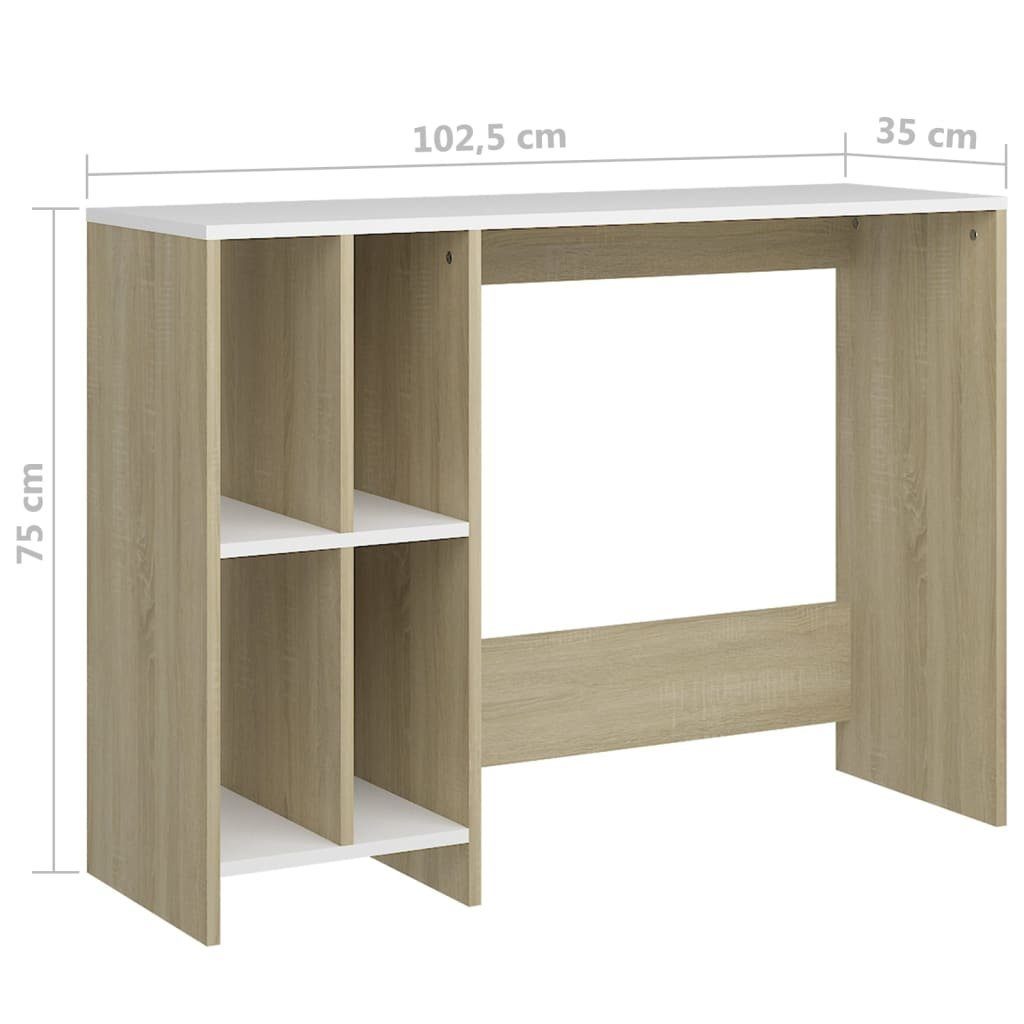 und Schreibtisch Holzwerkstoff 102,5x35x75cm Weiß Computertisch Sonoma-Eiche furnicato