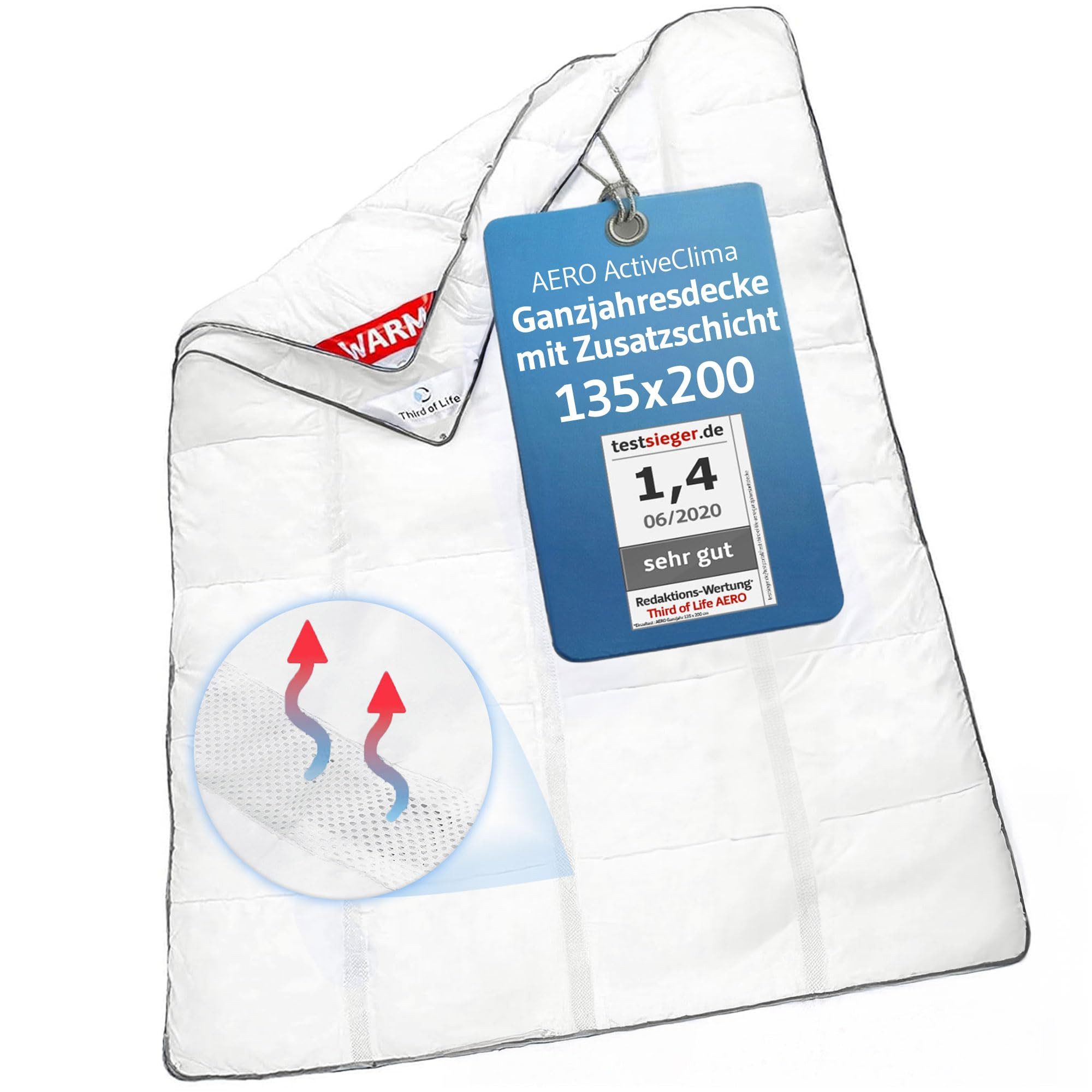Third of Life Microfaserbettdecke AERO ActiveClima Ganzjahresdecke, Füllung: Atmungsaktive Funktionsfaser, Bezug: Microfaser, Premium Steppdecke mit Klimazonen & VentiFill-Technologie