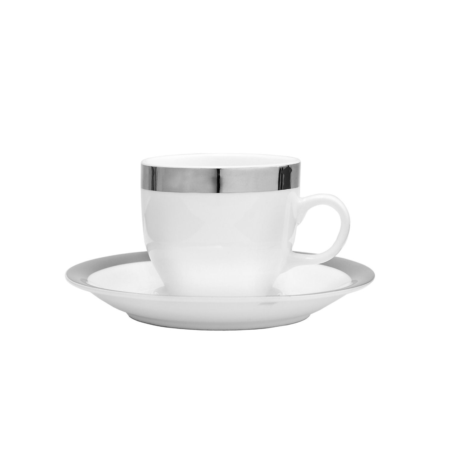 Fink Espressotasse Espressotasse mit Untertasse mit PLATINUM - Porzellan, Ø Platinumrand 6,5cm, weiß/silberfarben x H.5,5cm 