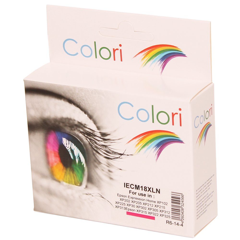 Colori Tintenpatrone (AlternativTintenpatrone für Epson 18XL T18134010 Magenta für Expression Home XP102 XP202 XP205 XP212 XP215 XP225 XP30 XP302 XP305 XP312 XP313 XP315 XP322 XP325 XP33 XP402 XP405 XP412 XP413 von Colori)