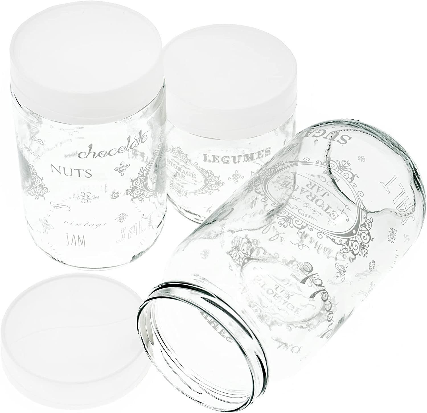 Lashuma Vorratsdose Weiß, Glas, (Set, 3-tlg), Deckel 3 mit Vorratsgläser Aufbeöwahrungsdosen Grßen Küche, in