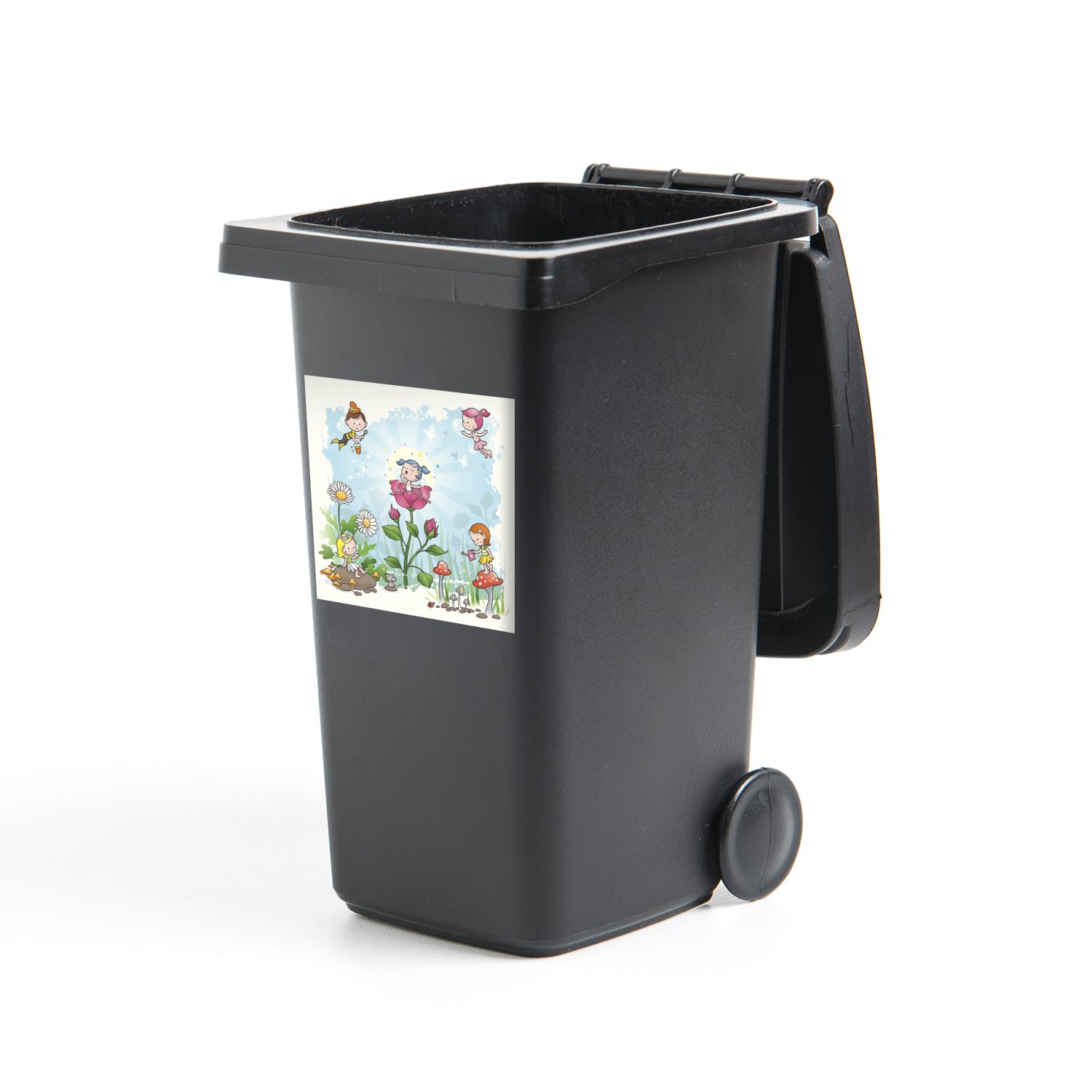Sticker, Feen Mülleimer-aufkleber, MuchoWow Eine Container, Abfalbehälter Mülltonne, von Illustration (1 Wandsticker St), im Garten