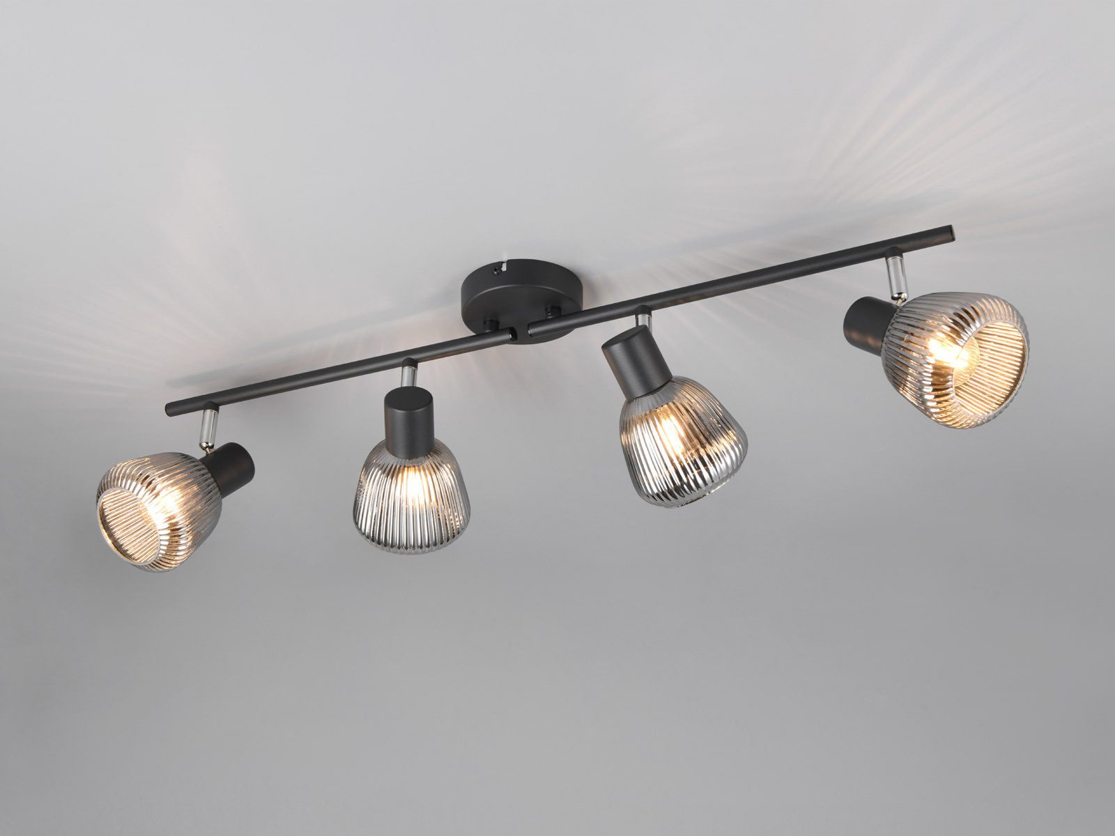 TRIO Leuchten LED Deckenstrahler, Dimmfunktion, LED wechselbar, warmweiß, Licht-strahler Decke Spot-s Lampenschirme Glas Treppenhaus, B: 70cm