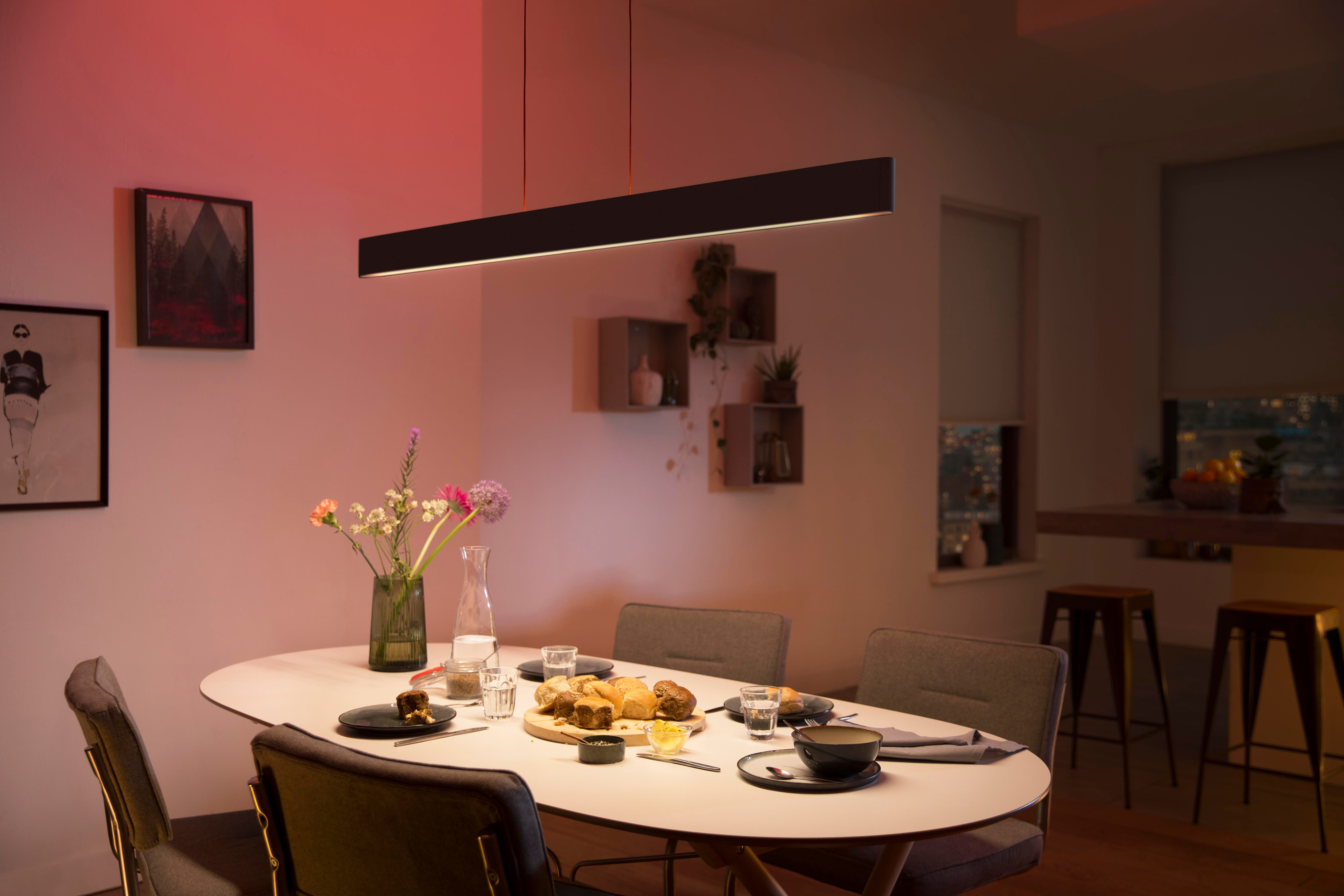 Philips Hue Smarte LED-Leuchte White & Color Ambiance Ensis Pendelleuchte weiß, Abschaltautomatik, Bluetooth, CCT - über Fernbedienung, Dimmfunktion, Farbsteuerung, Farbwechsel, Leuchtdauer einstellbar, Memoryfunktion, Nachtlichtfunktion, RGB, Smart Home, Timerfunktion, dimmbar über Fernbedienung, erweiterbar, mehrere Helligkeitsstufen, LED wechselbar, RGB, inkl. Fernbedienung