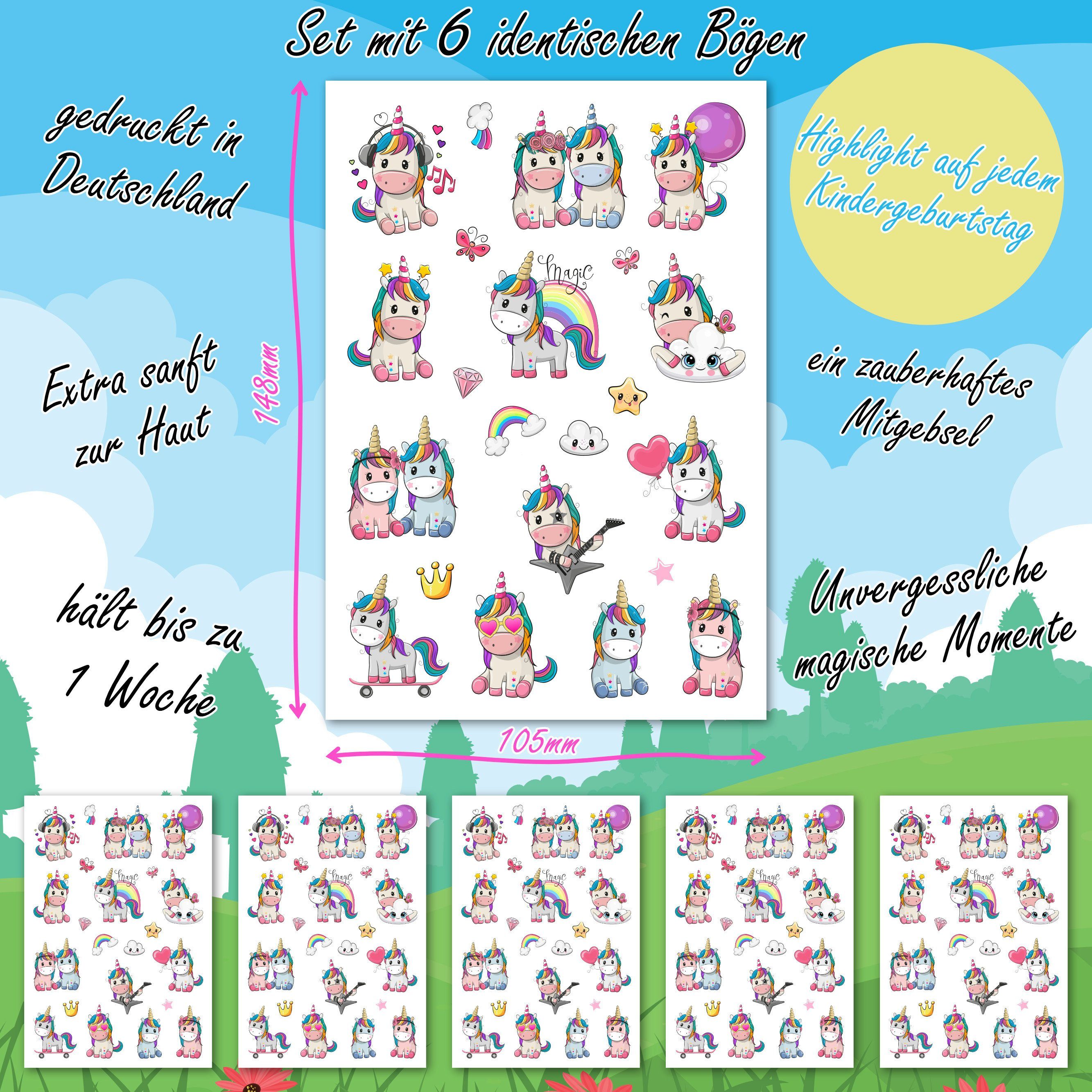 PUNALU Kindertattoo Einhorn Kindertattoos, Temporäre Tattoos für Kinder - Einhörner, hautfreundlich