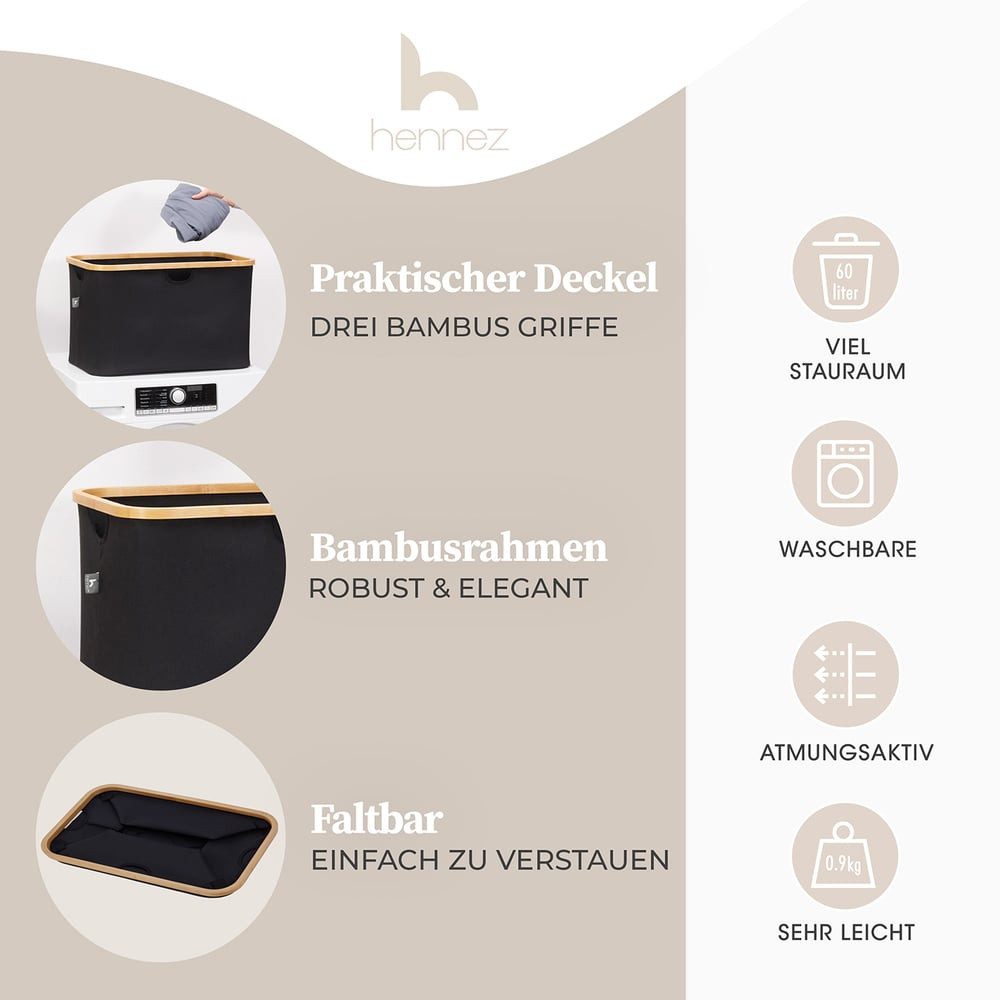 HENNEZ Wäschekorb Faltbarer Wäschekorb Grau 60L günstig online kaufen