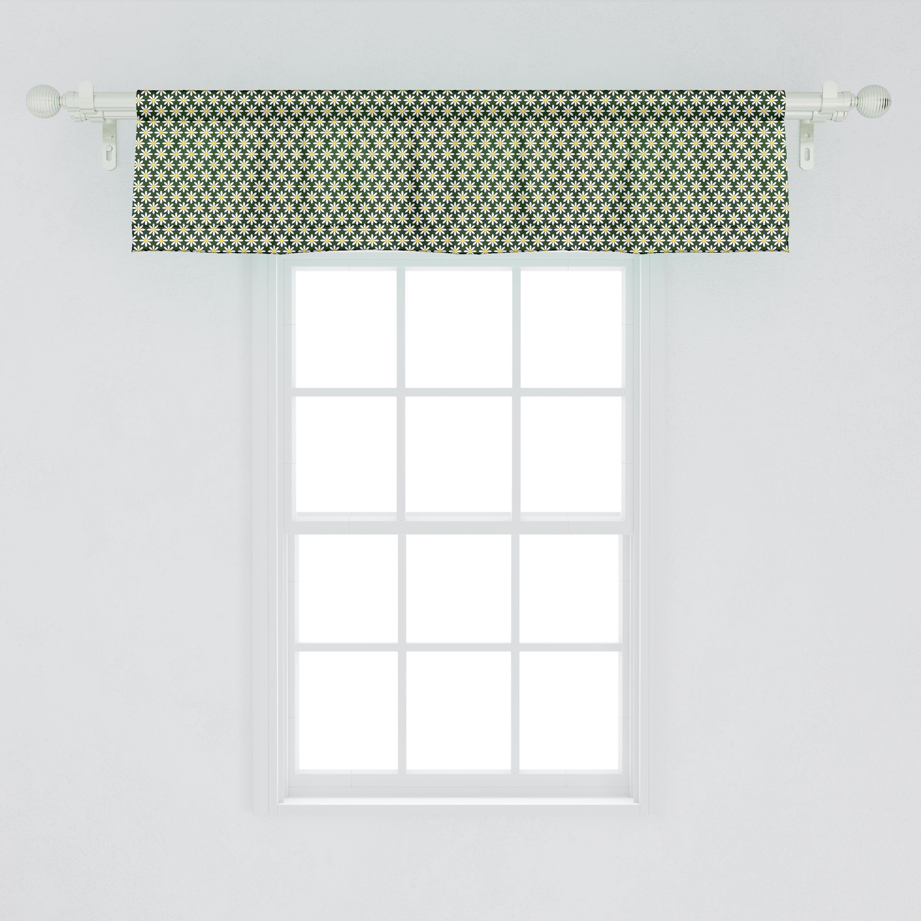 Scheibengardine Volant Küche Natürliche Gänseblümchen Stangentasche, Abakuhaus, Kamille Microfaser, Schlafzimmer Blumen-Motiv mit Dekor für Vorhang