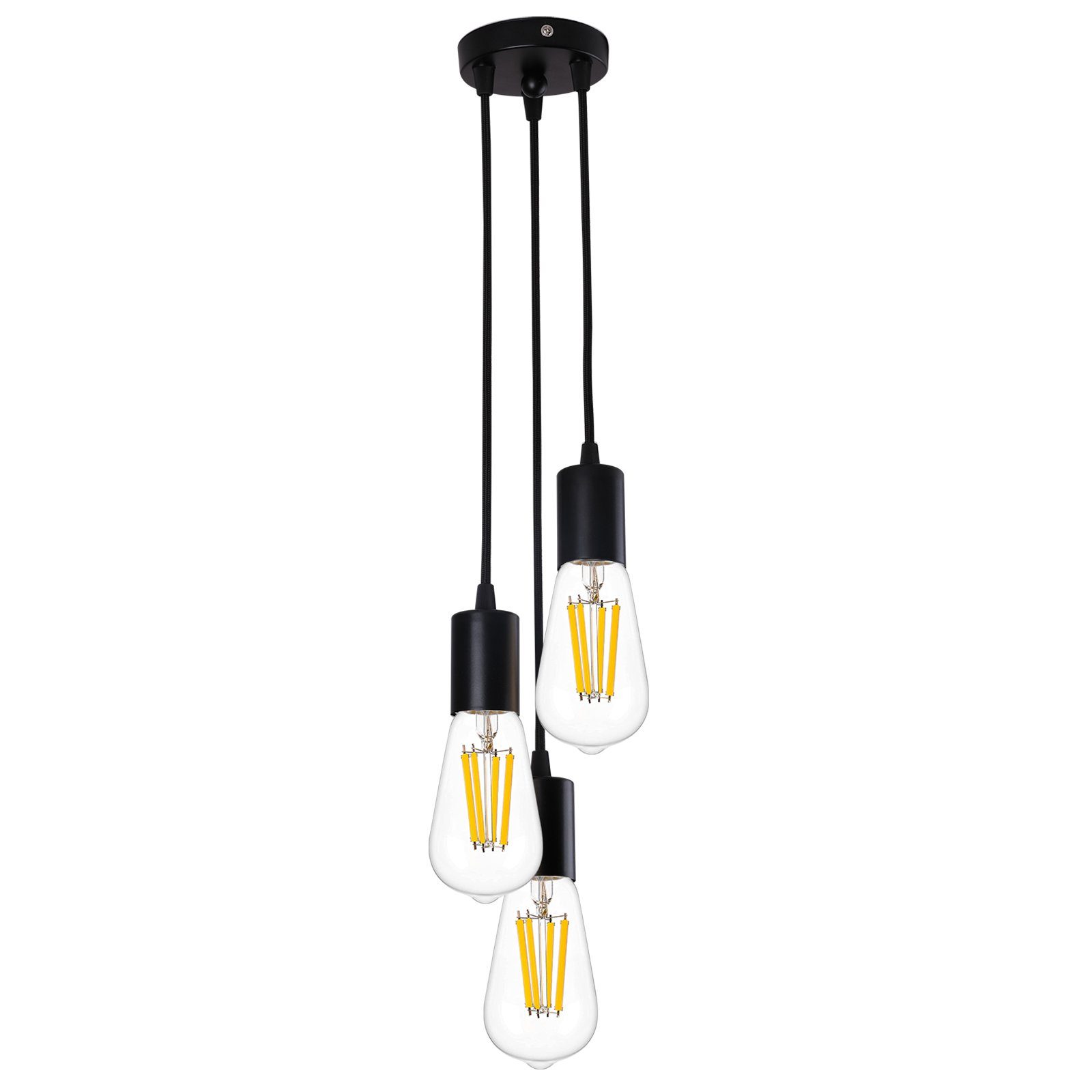 Rosnek LED Pendelleuchte E27, 3-Lichter, für Schlafzimmer Wohnzimmer Restaurant Bar Cafe Deko, Glühbirnen nicht enthalten Schwarz