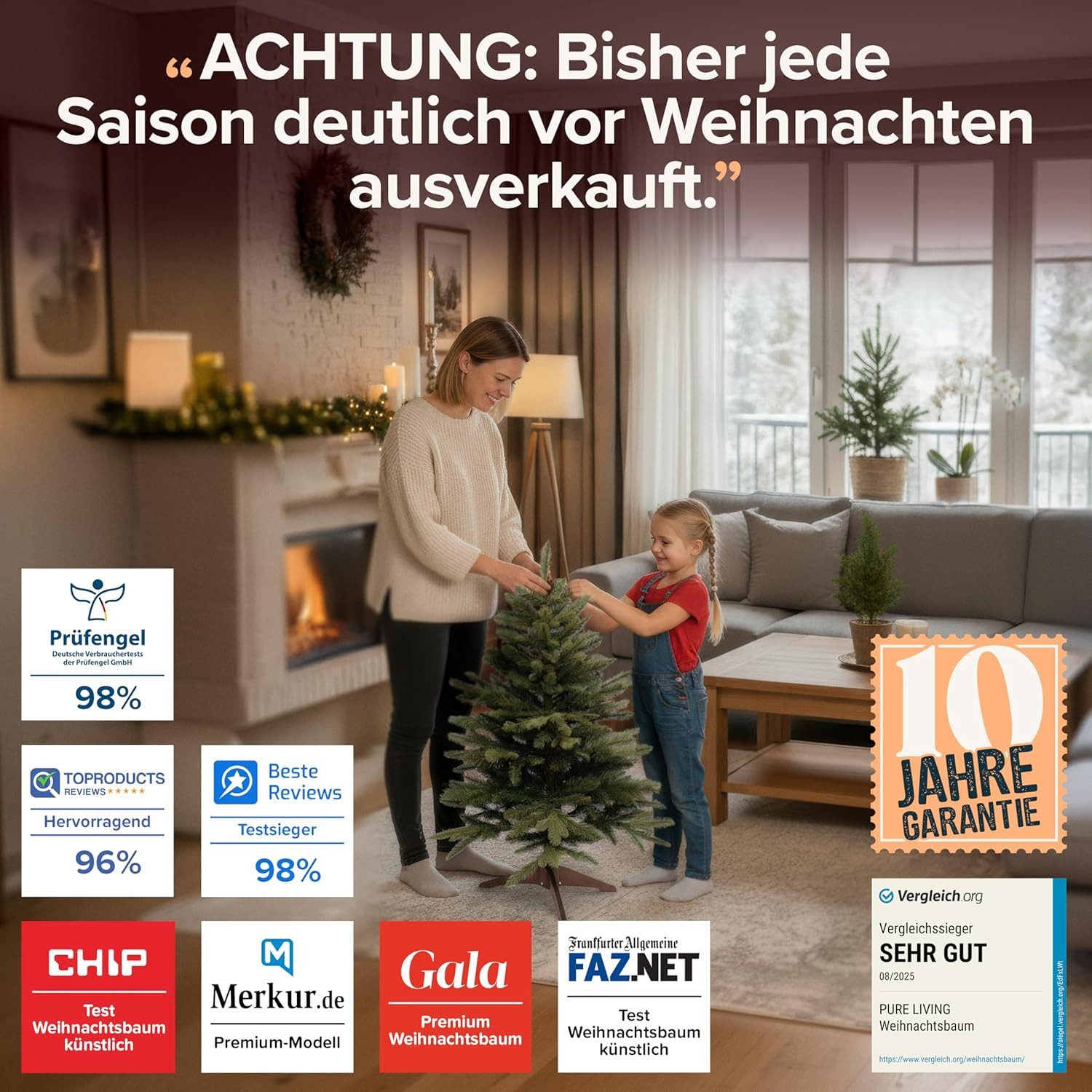 PURE LIVING INTERIOR DESIGN Künstlicher Weihnachtsbaum 90 cm Nordmanntanne, mit Holzständer