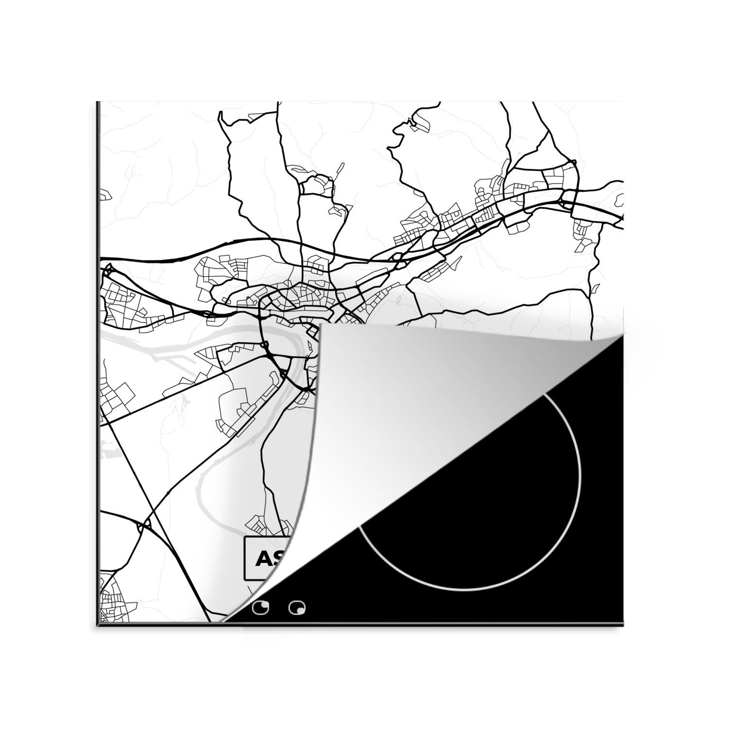 MuchoWow Herdblende-/Abdeckplatte Aschaffenburg - Karte - Stadtplan, Vinyl, (1 tlg), 78x78 cm, Ceranfeldabdeckung, Arbeitsplatte für küche