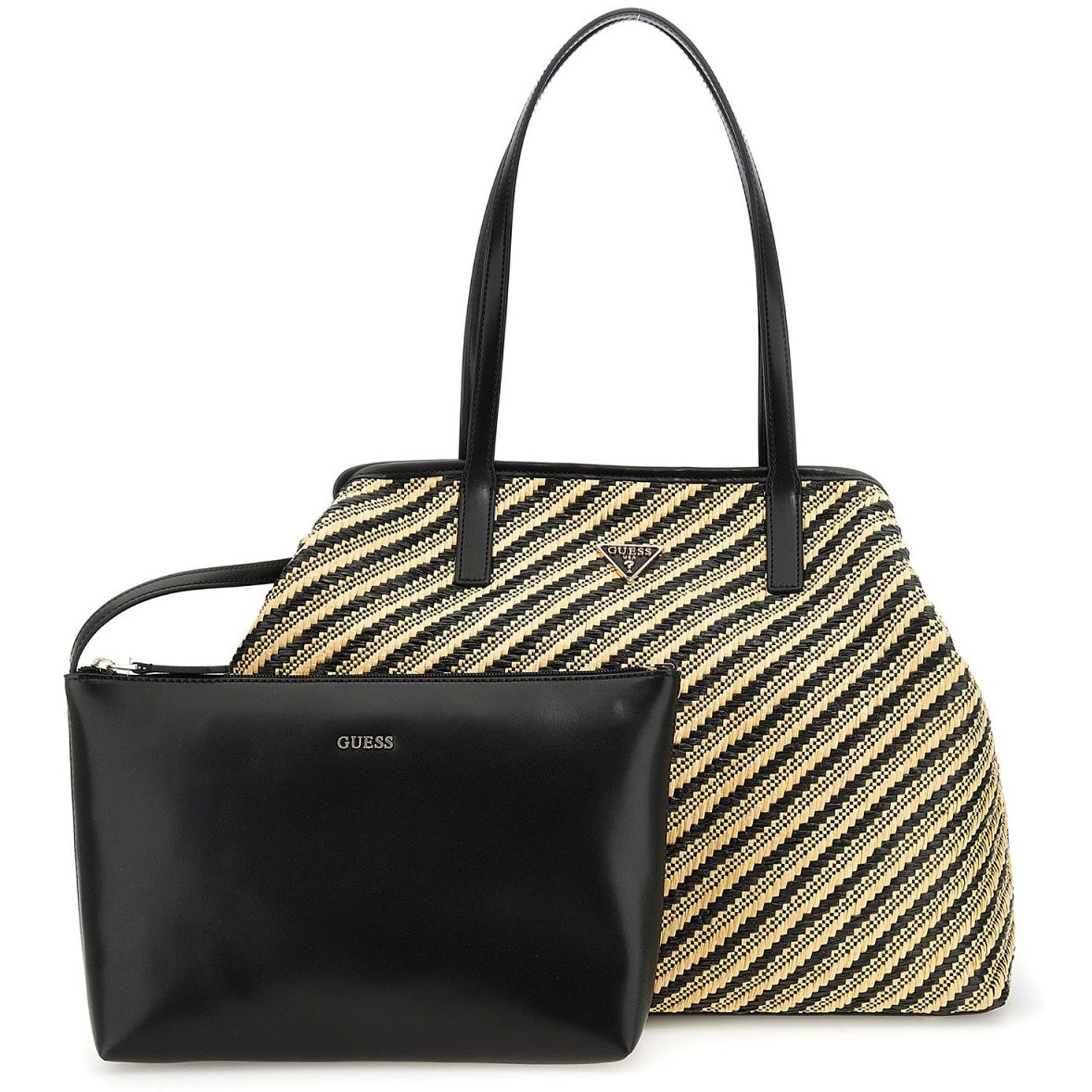 Guess Umhängetasche GUESS Shopper Handtasche Vikky II Large natural/black (1, 1-tlg., 1)