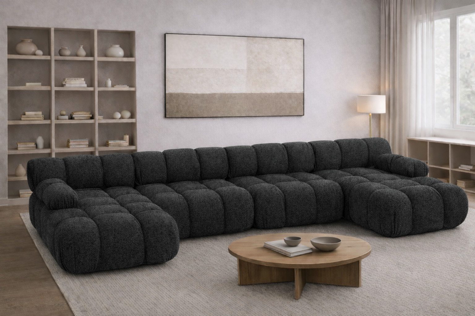 Kaiser Möbel Ecksofa U-Form XL modern für Wohnzimmer, Stoff Abriamo, SELIA, Einzelsofa, U-Form XL,Bouclé-Stoff,Relaxfläche 130 cm