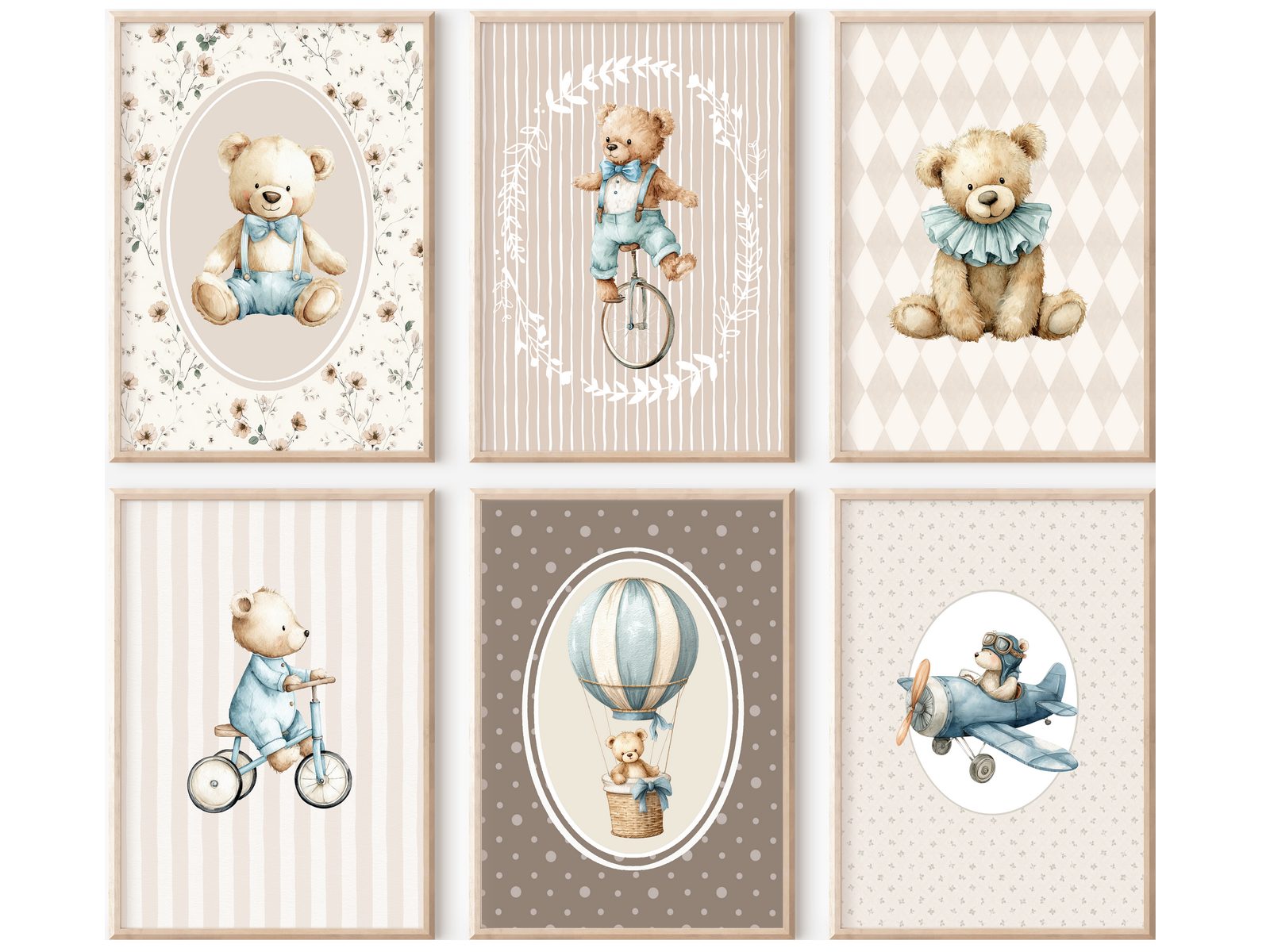 homestyle-accessoires Poster Kinderzimmer Bilderwand 6erSet Bilderset Babyzimmer TEDDY SPORT, - Ohne Bilderrahmen - Sorgfältige & sichere Verpackung