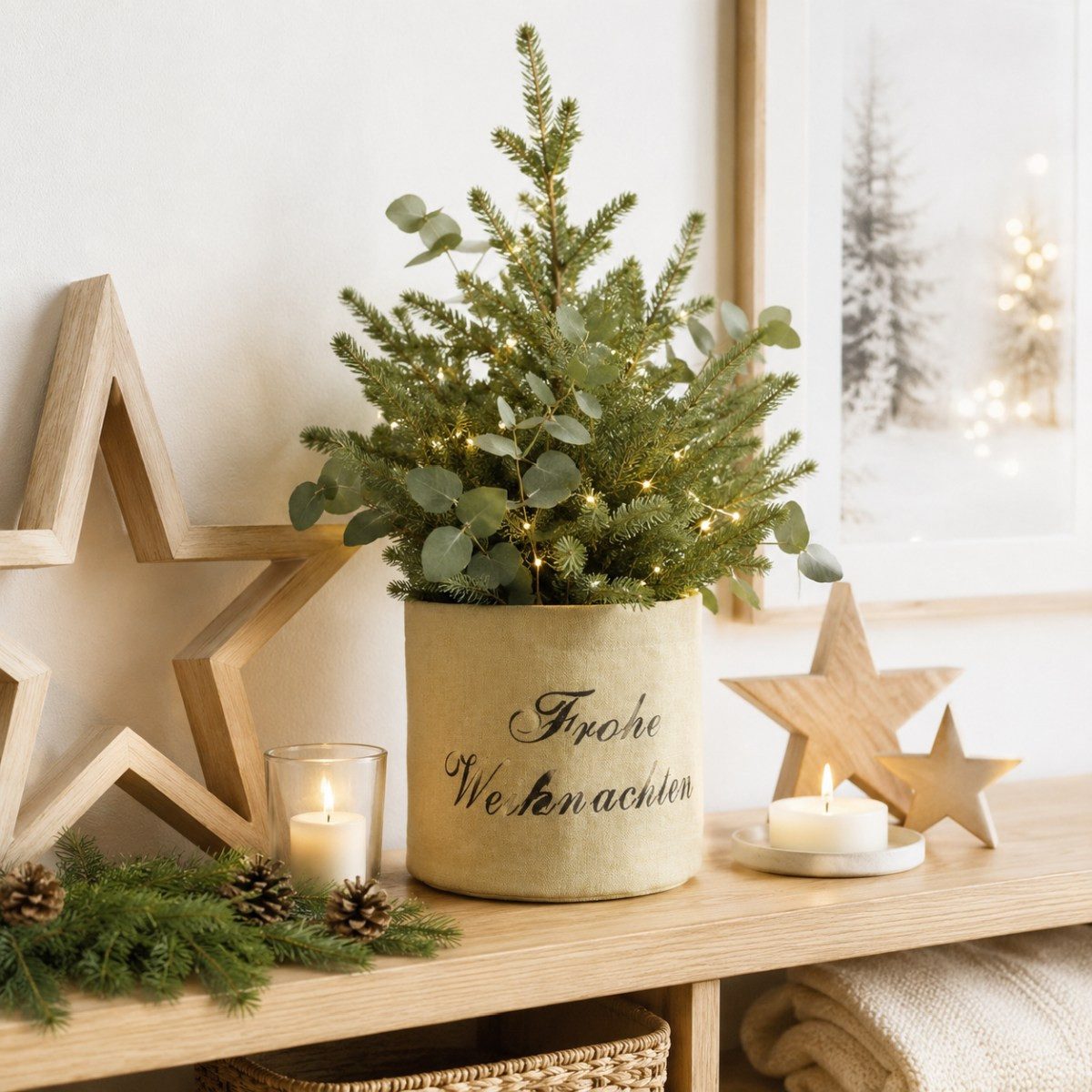 RIFFELMACHER & WEINBERGER Christbaumschmuck Pflanztasche 'Frohe Weihnachten' Beige, 30×35 cm