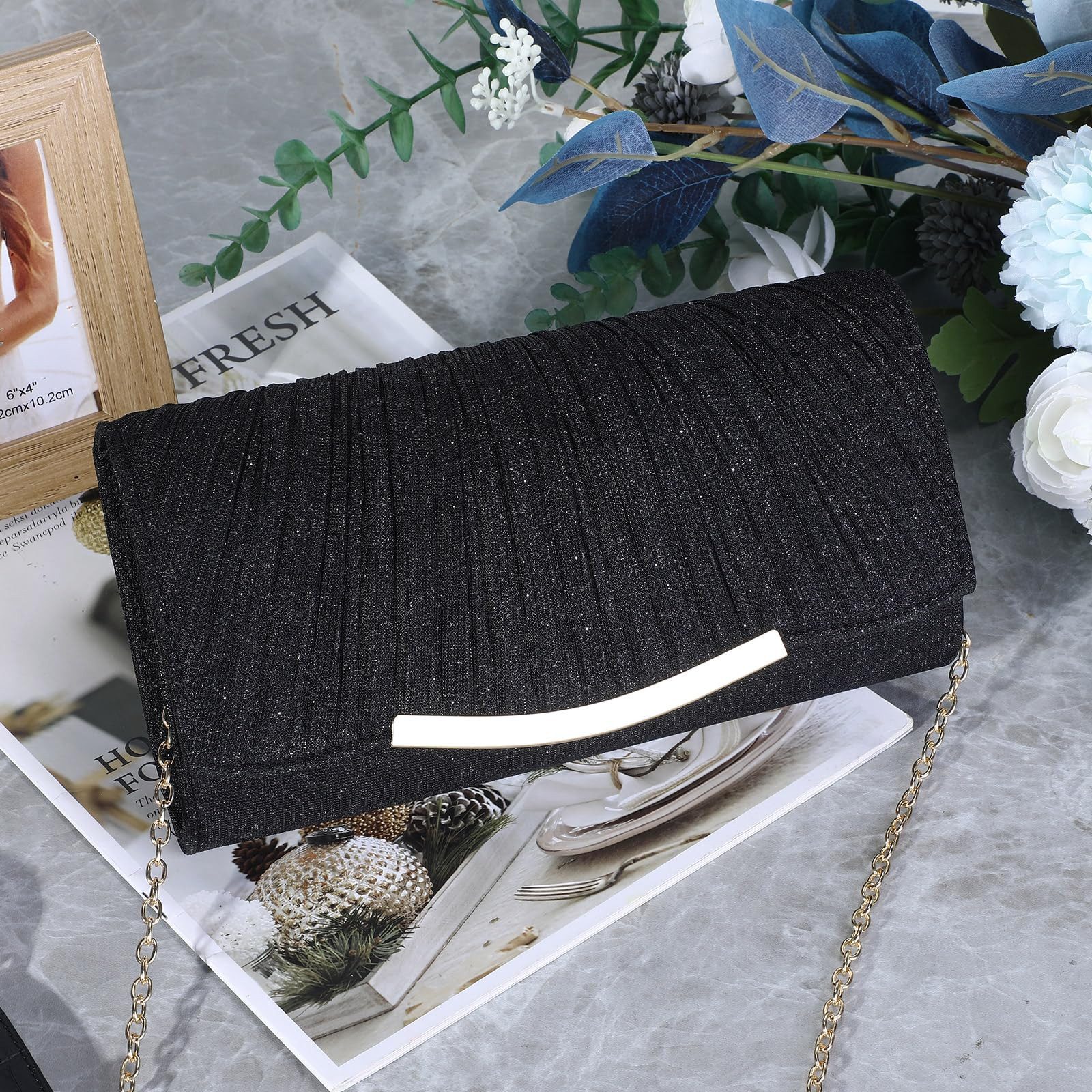 nsihing Abendtasche Damen Glitzer Abendtasche Umschlag Clutch Kette Abnehmbar,Clutch, Damen-Abendtasche / Umhängetasche / Hochzeitstasche