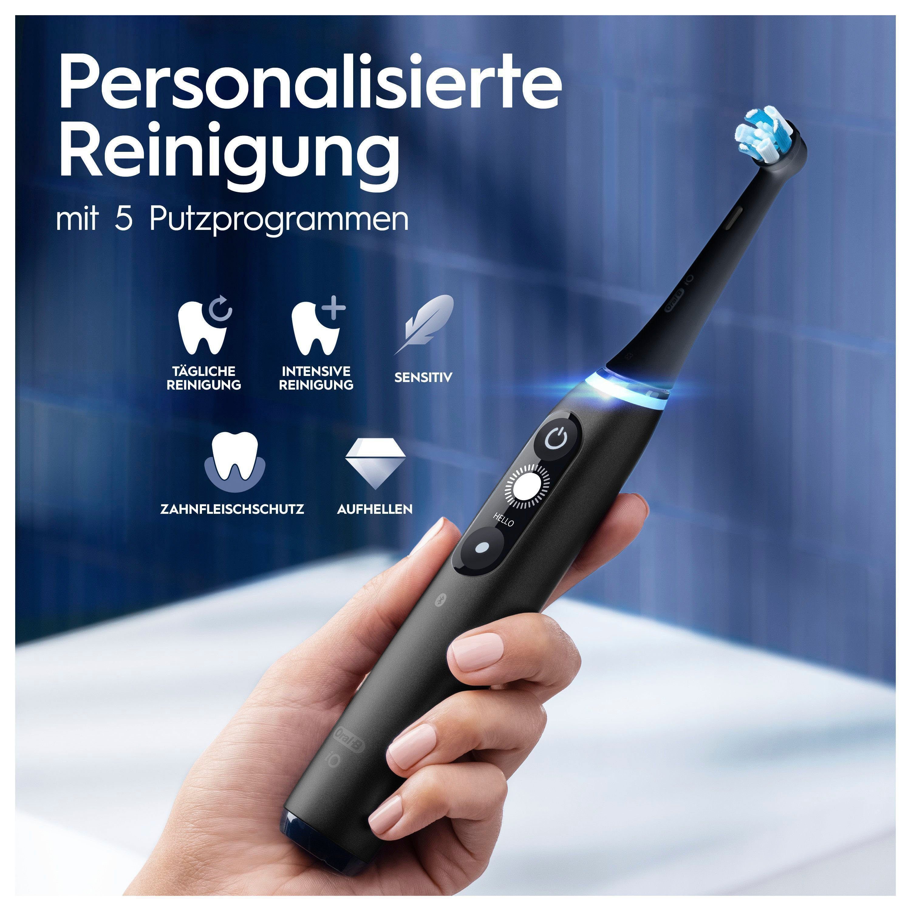 Oral-B Elektrische Zahnbürste Aufsteckbürsten: Display, Putzmodi, Black Onyx 5 iO Magnet-Technologie, Reiseetui 2 St., mit 7