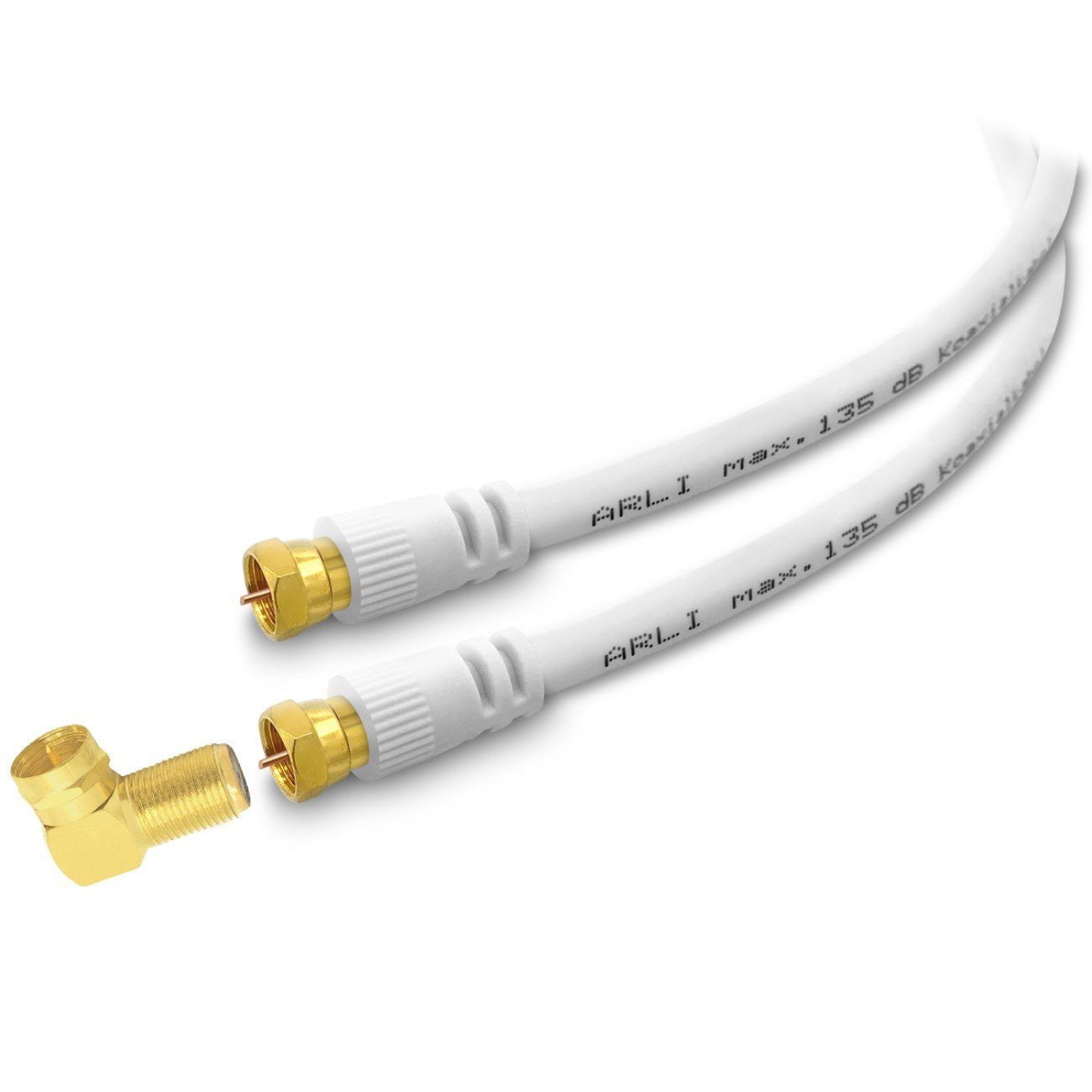 ARLI TV-Kabel, F-Stecker, F Winkeladapter (200 cm), 2m TV Winkel Anschlusskabel TV HD Satkabel vergoldet 135 dB Sat Kabel