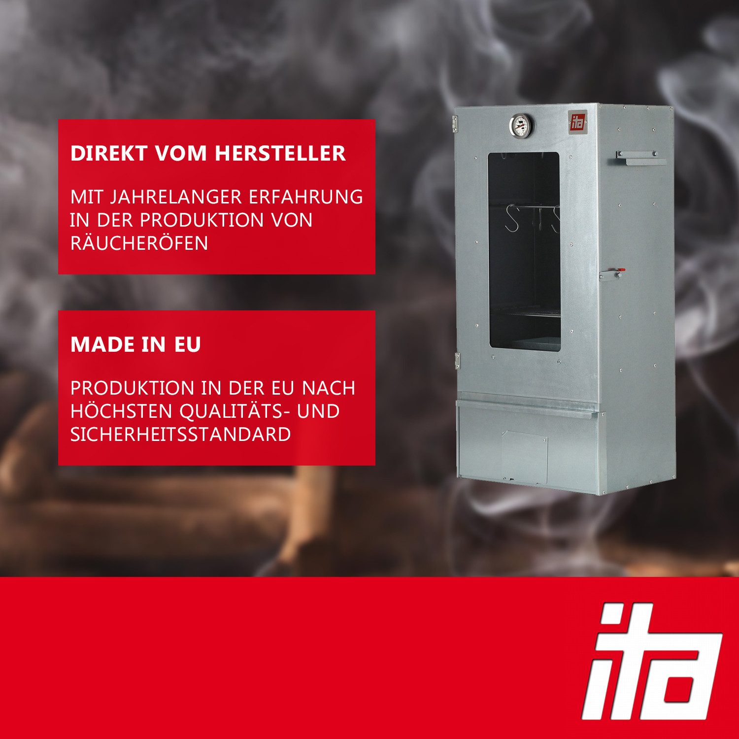 ITA Räucherofen Räucherofen 7000 - Premium Räucherschrank mit 3 Etagen, 1-St., Legierter Stahl, Sichtfenster & Thermometer - Qualität Made In EU
