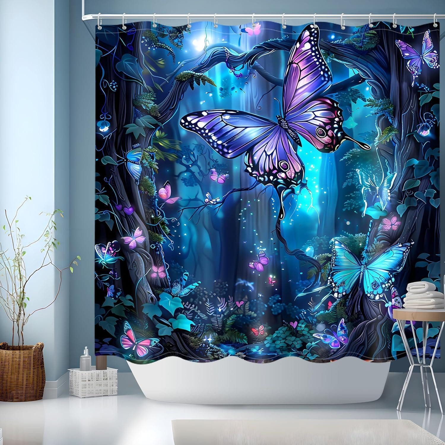 JINGYOU Duschvorhang Duschvorhang Blau 180x180 mit Motiv Badezimmer Wasserdicht Schnell