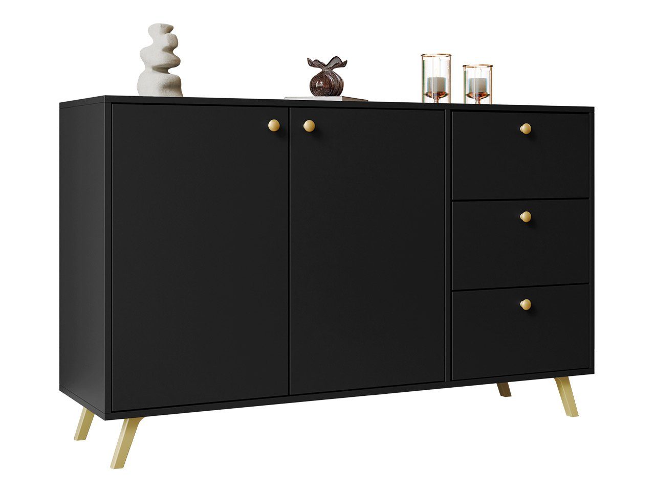MIRJAN24 Kommode Siena 2D3S (mit zwei Drehtüren und drei Schubladen), Metallgriffe in der Farbe Gold