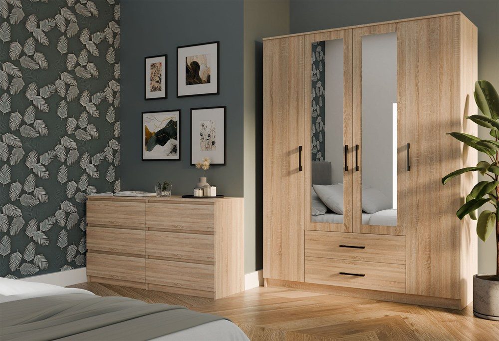 Raumhirsch Furniture Kleiderschrank Schrank, Kleiderschrank, Garderobenschrank (Maße: 160 x 54 x 205 cm, stabil & einfach Montage) Spiegel, 2 