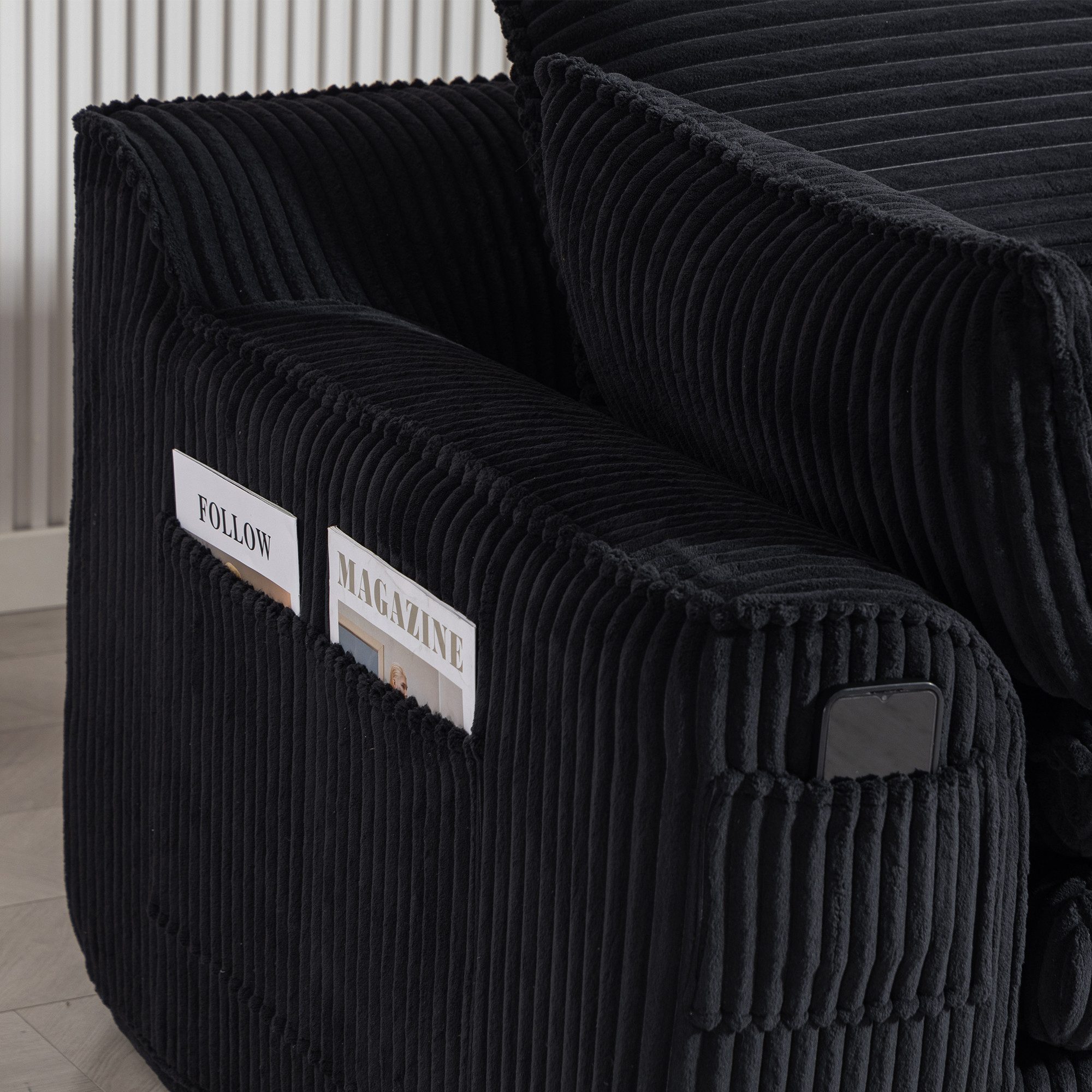 MODFU Sofa 2-Sitzer-Modulsofa aus Cord, mit Kissen, 2 unterschiedlich großen Seitentaschen und 3-lagigem Schaumstoff plus Federkern für schnelles Zurückfedern, Loungesofa